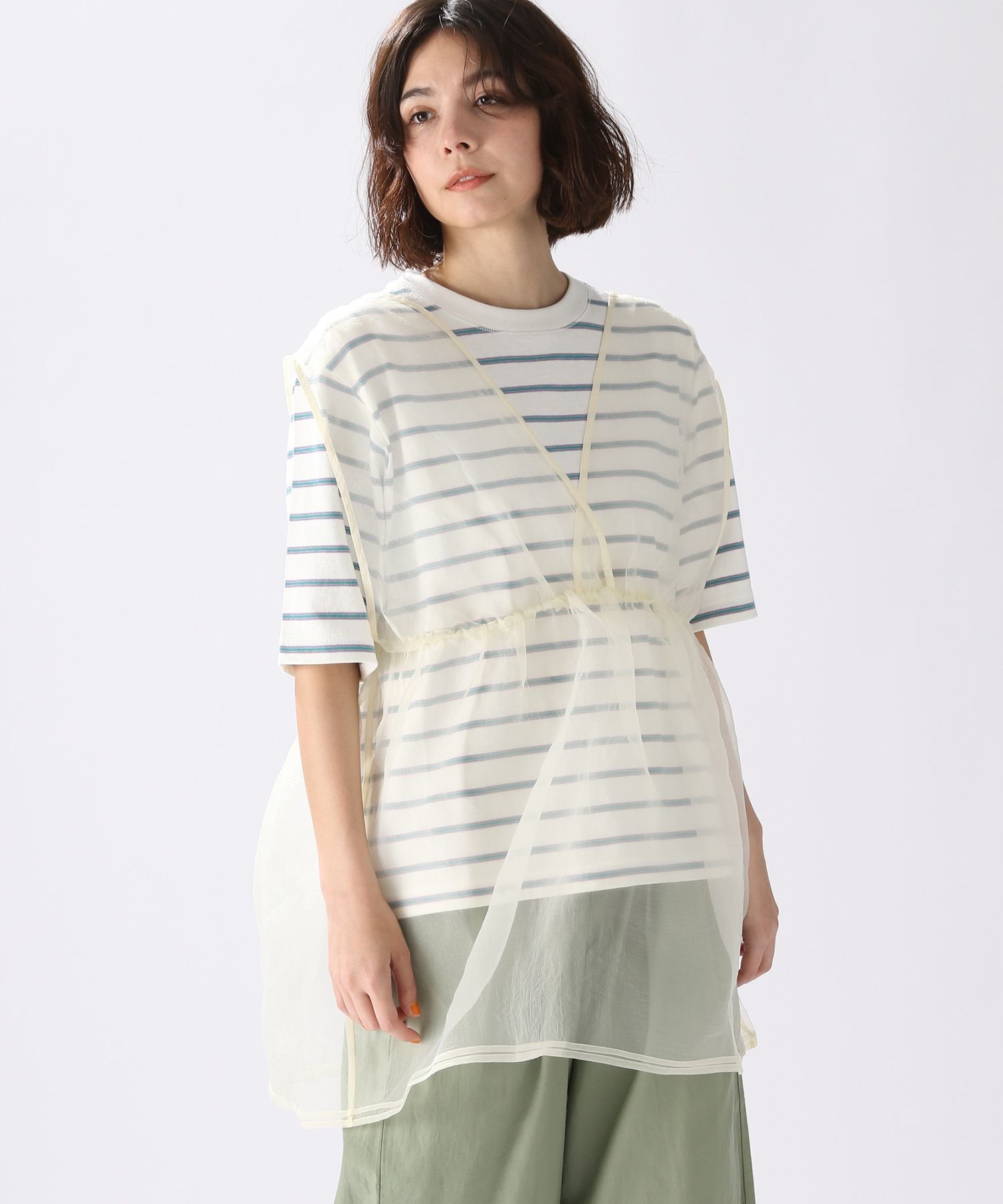 niko and... (W)2WAYオーガンジージレ ニコアンド トップス ベスト・ジレ ホワイト ブラック【送料無料】のサムネイル