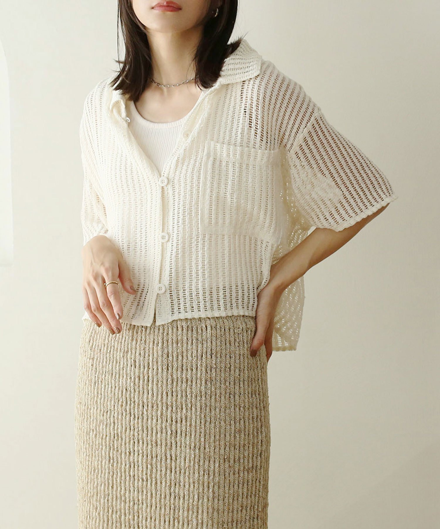 【SALE／40%OFF】NOAHL メッシュ編みシャツ ノアル トップス ニット ブラウン ブラック ホワイトのサムネイル