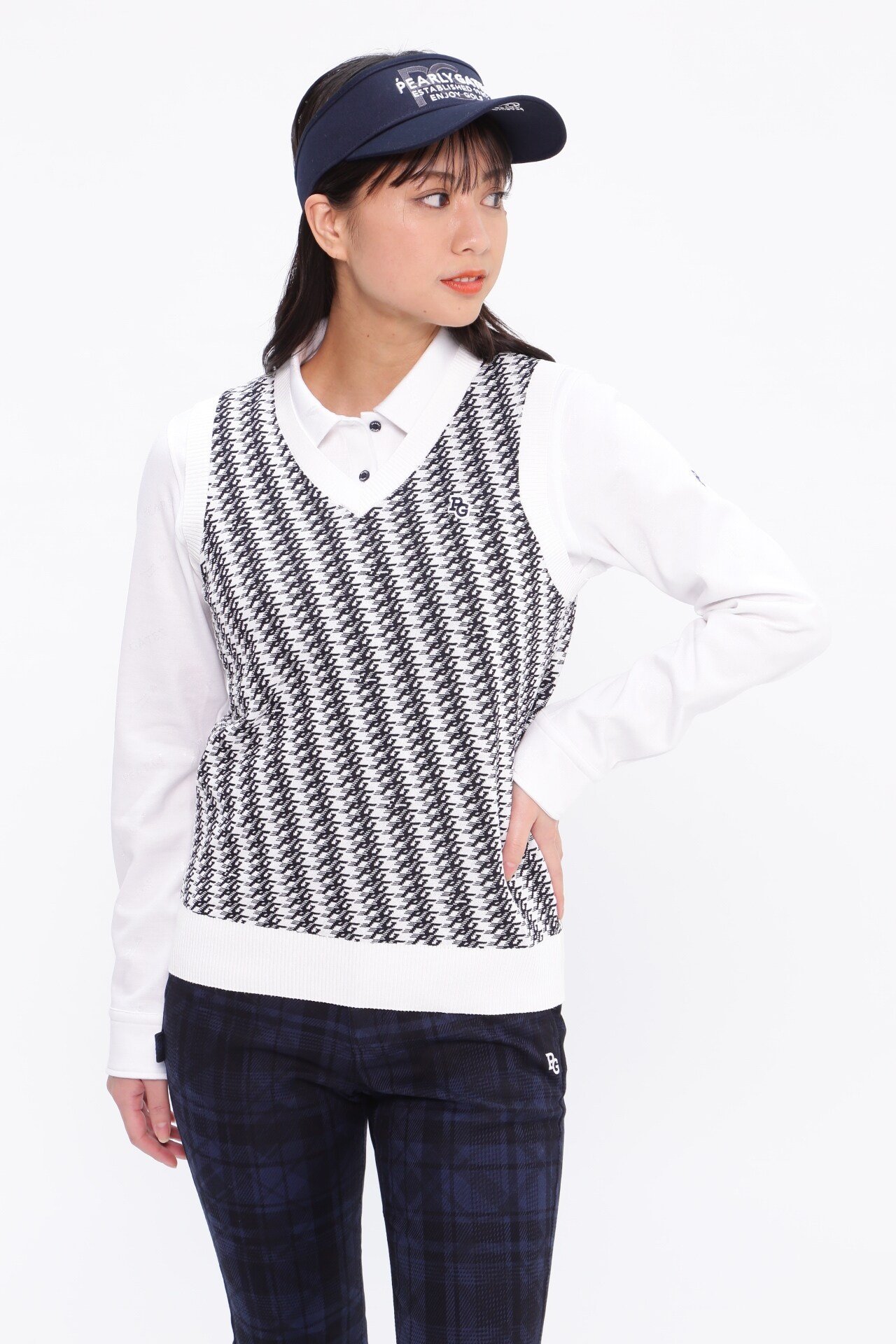 PEARLY GATES Vネックニットベストプルオーバー ＜小紋柄シリーズ＞ パーリーゲイツ トップス ニット ホワイト
