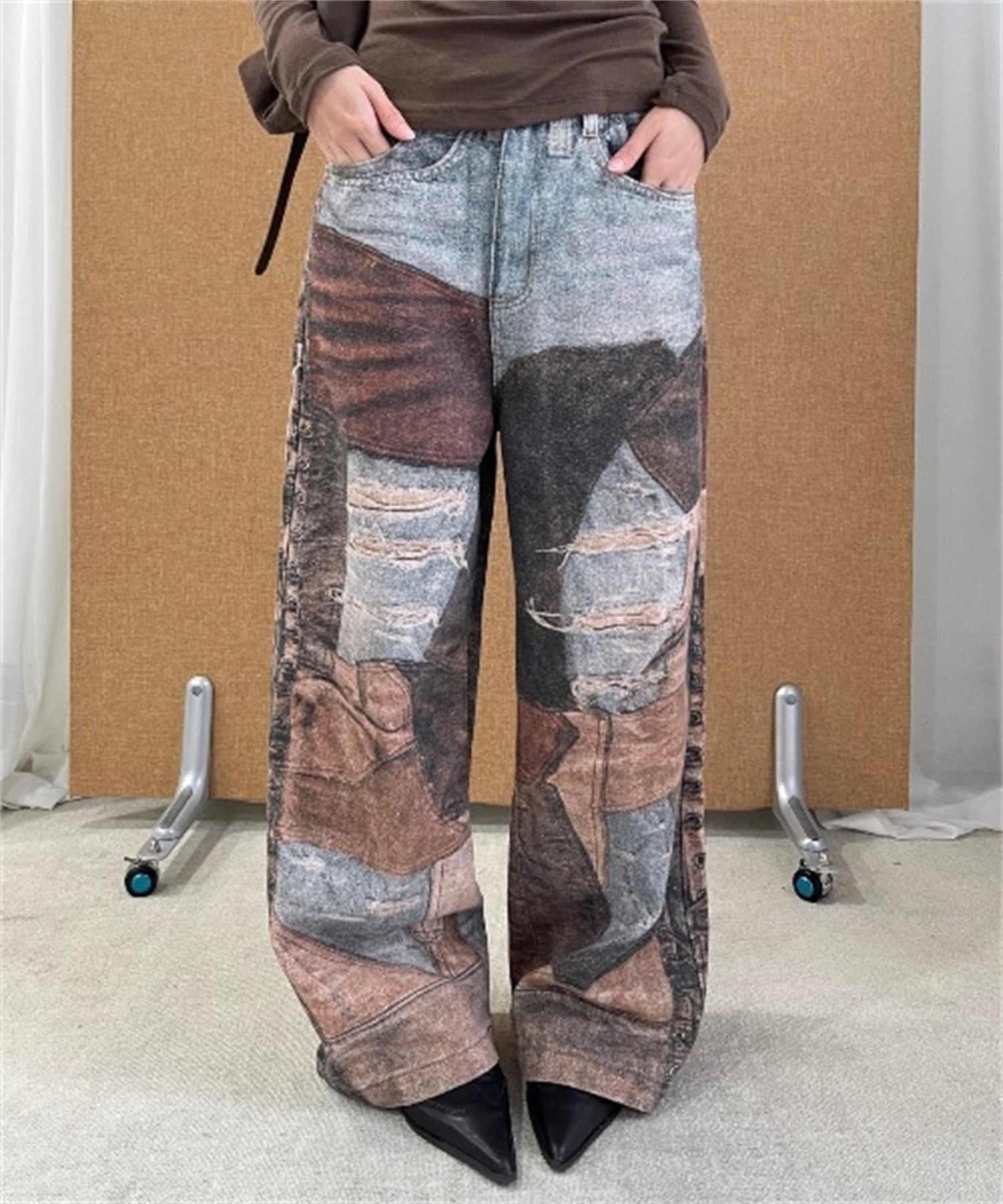CHUN CHUN NOTES 26AW/アートパッチワークプリント ワイドデニムパンツ ディアベル パンツ ジーンズ・デニムパンツ