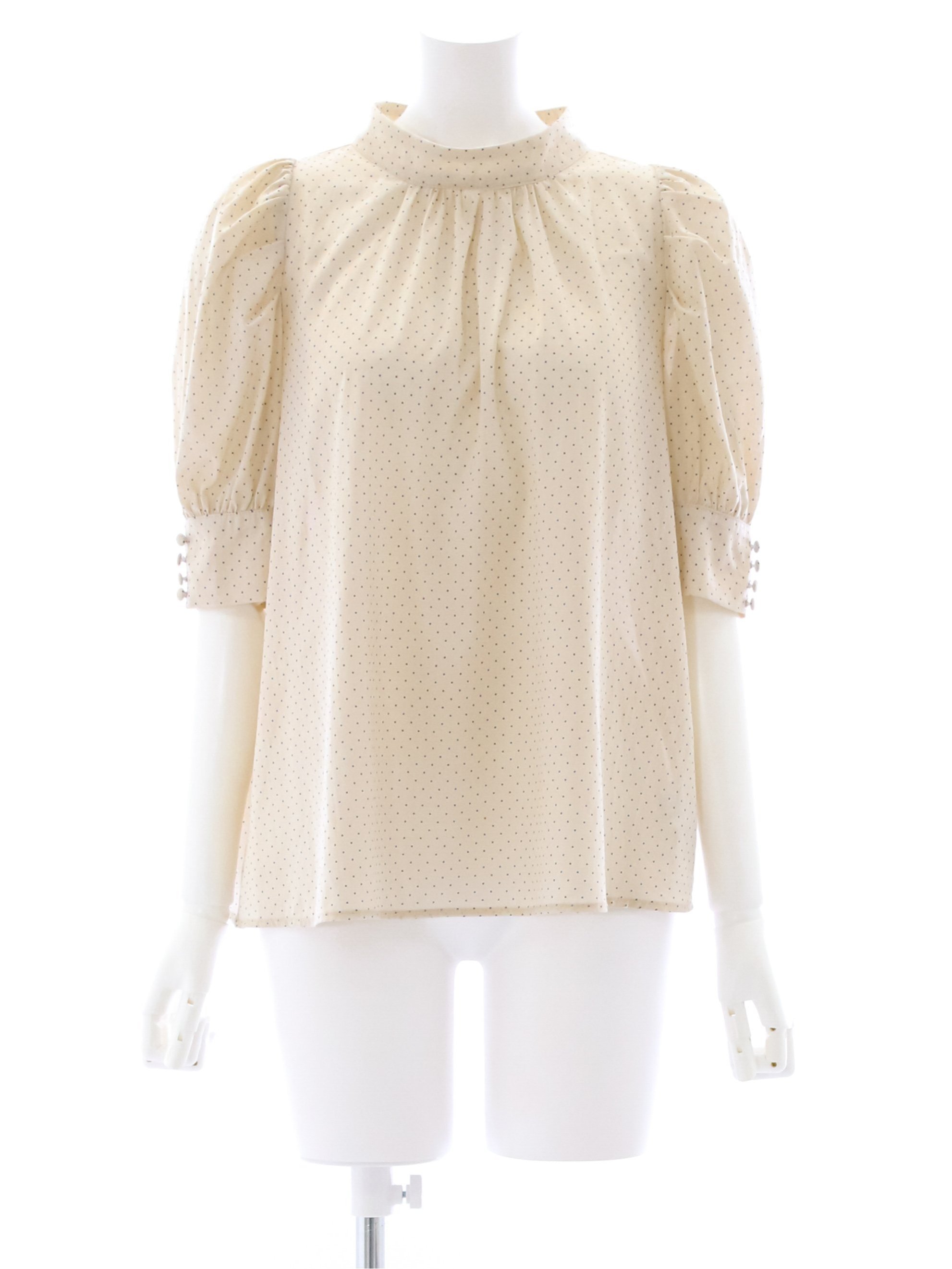 【SALE／34%OFF】clear ドット柄スタンドカラーパフスリーブブラウス クリア トップス シャツ・ブラウス ベージュ ホワイトのサムネイル