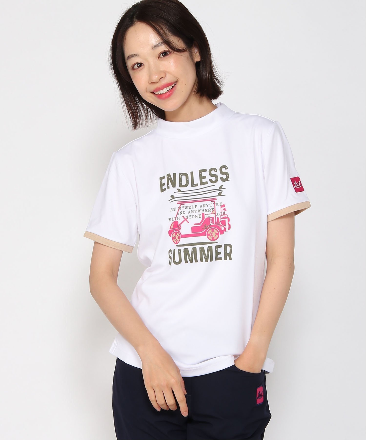 Loif (W)【Loif GOLF LADYS】グラフィックハイネックシャツ フリーノット トップス カットソー・Tシャツ ベージュ ホワイト ネイビー