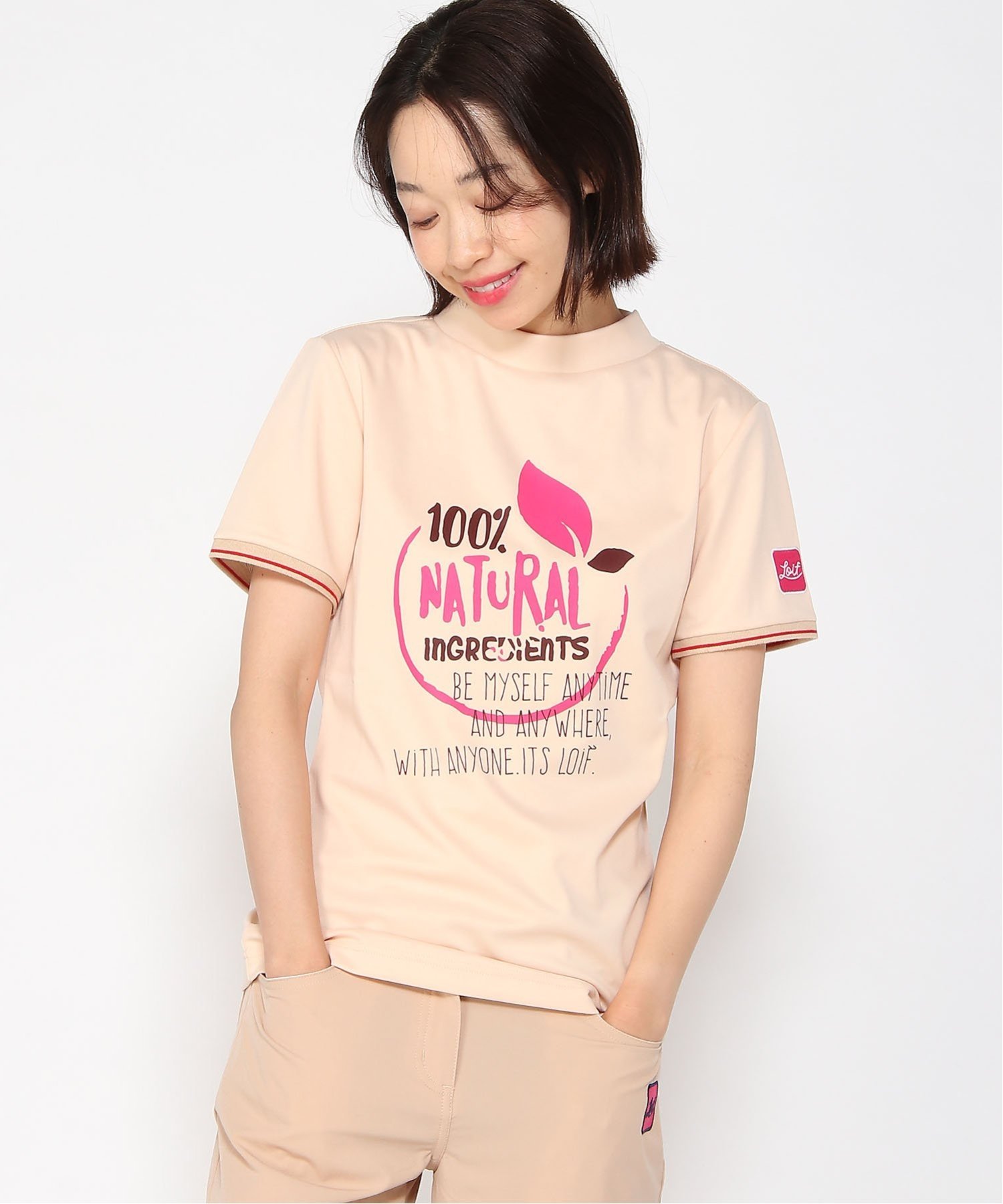 Loif (W)【Loif GOLF LADYS】グラフィックハイネックシャツ フリーノット トップス カットソー・Tシャツ ベージュ ホワイト ネイビー