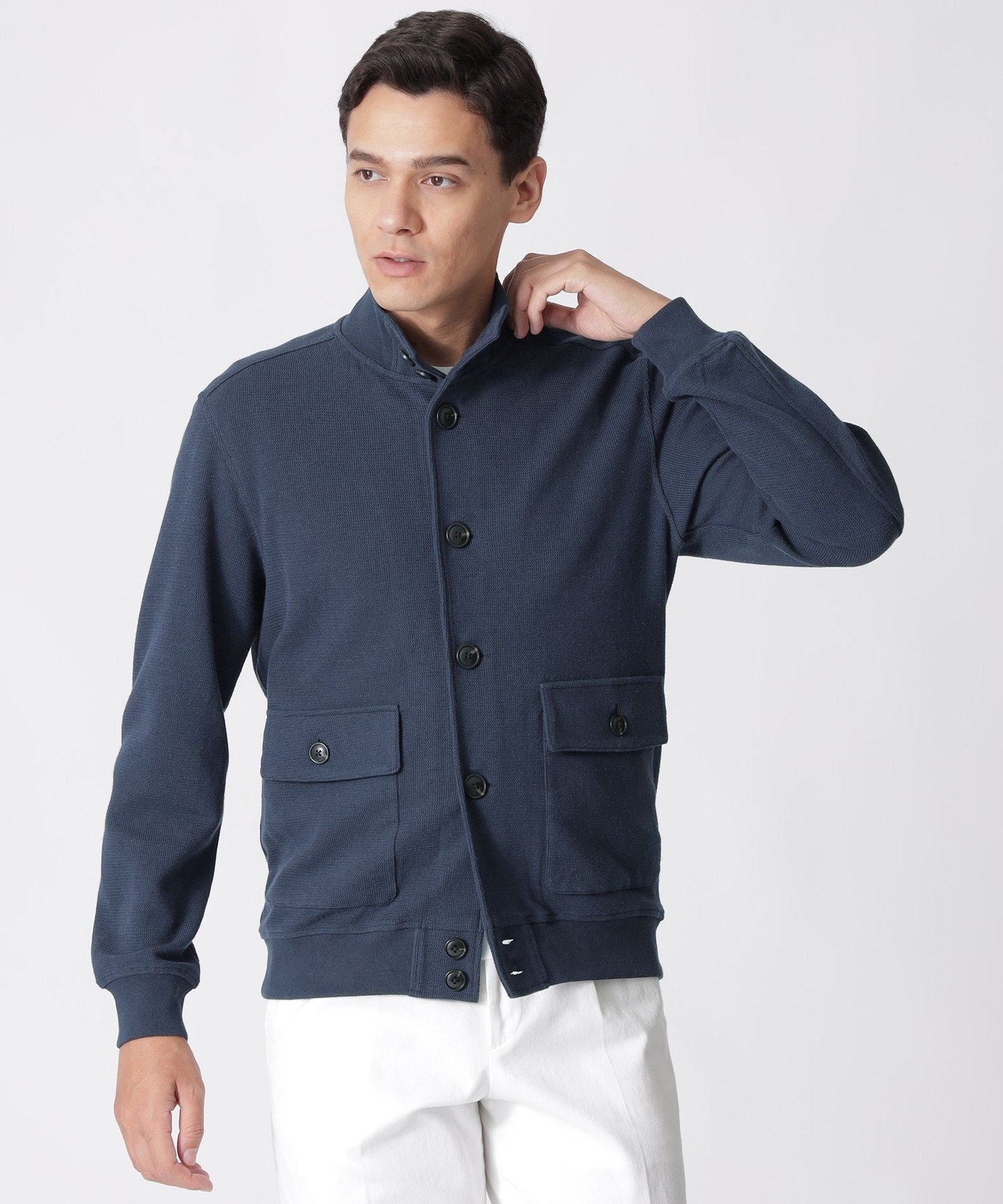 【SALE／30%OFF】Paul Stuart ヴァルスタリーノタイプコットンカットソーブルゾン/カットソー ポール・スチュアート ジャケット・アウター ブルゾン・ジャンパー ホワイト ネイビー【送料無料】