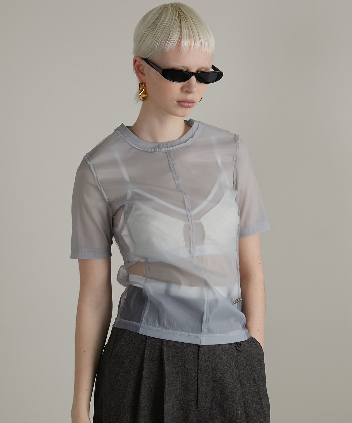 PRANK PROJECT アウトシームシアートップ / Outseam Sheer Top プランク プロジェクト トップス カットソー・Tシャツ グレー ブラック ホワイト ピンク【送料無料】