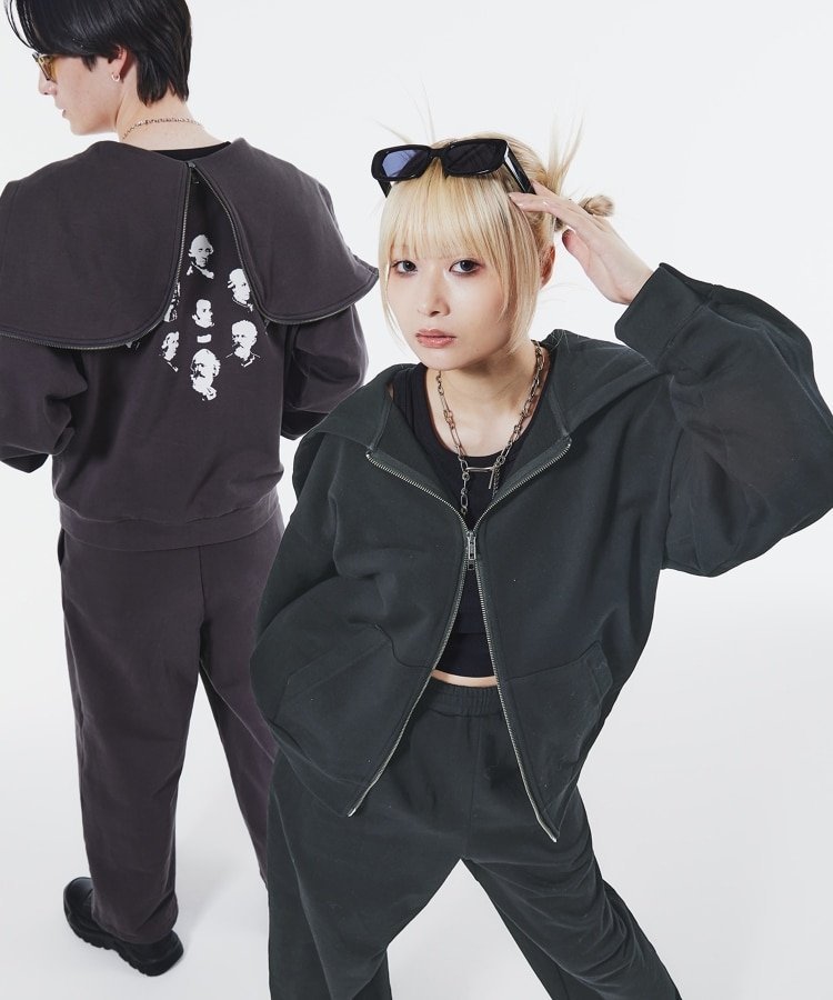 ティーケー tk.TAKEO KIKUCHI K'Project by Aoi Composer Face Print Hoodie ティーケータケオキクチ トップス パーカー・フーディー グレー ブラック【送料無料】