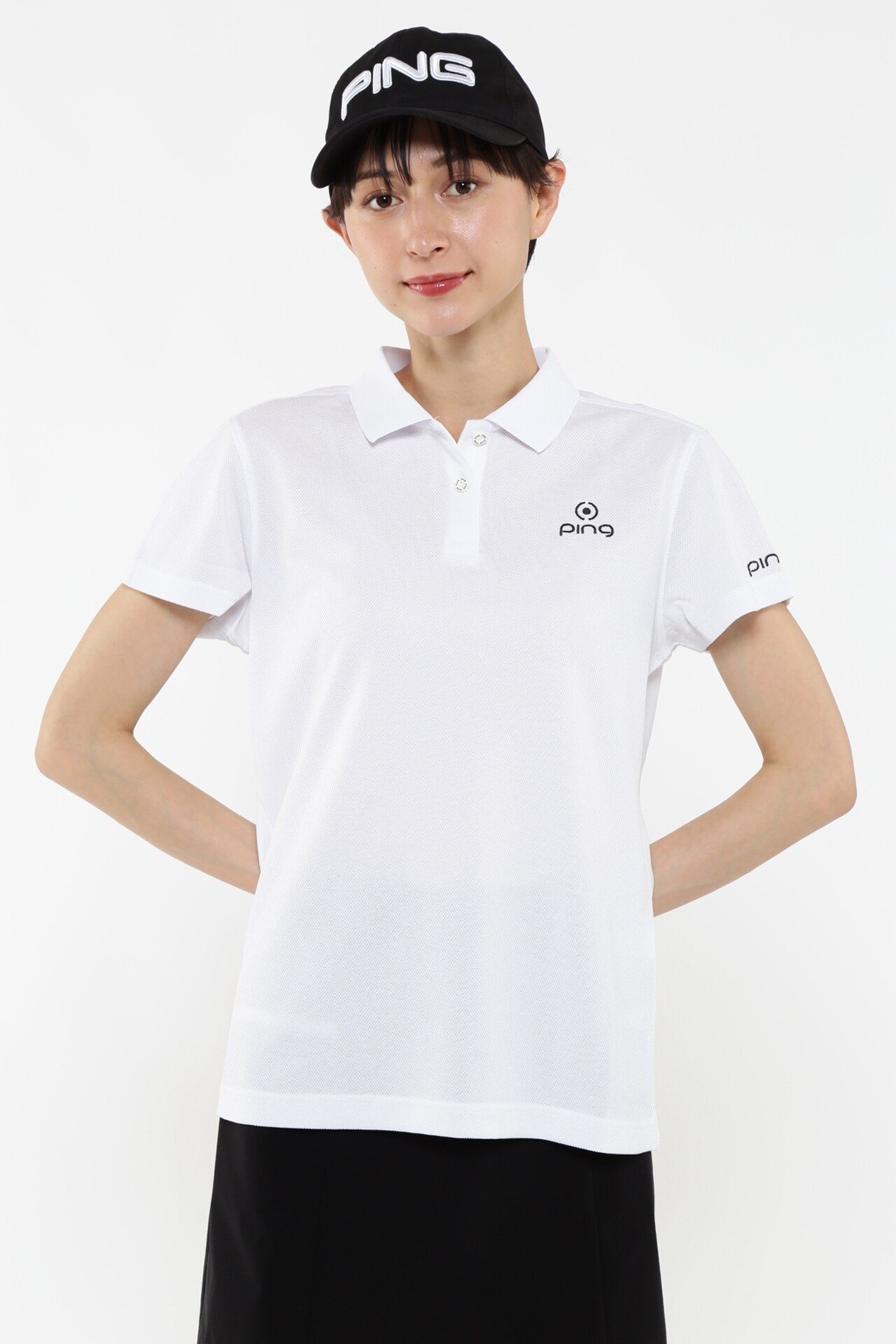 PING APPAREL オニカノコストレッチジャカード半袖ポロシャツ ＜PRODUCT ADDITION＞ (LADIES) ピン アパレル トップス ポロシャツ ホワイト イエロー ネイビー
