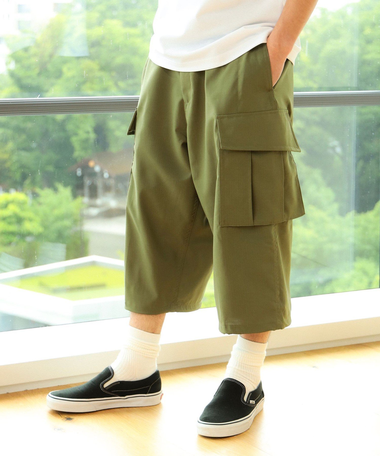 BEAMS HEART MEN クロップド クイックドライ バルーン カーゴパンツ(吸水速乾) ビームス ハート パンツ カーゴパンツ ブラック カーキグリーン【送料無料】