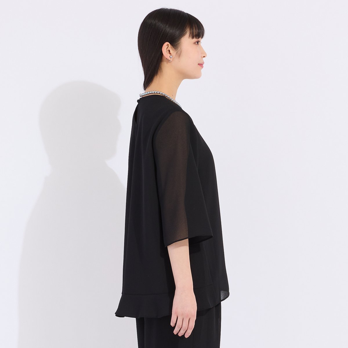 Liliane Burty 【セットアップ対応】梨地ジョーゼットノーカラーブラウス リリアンビューティ トップス シャツ・ブラウス ブラック