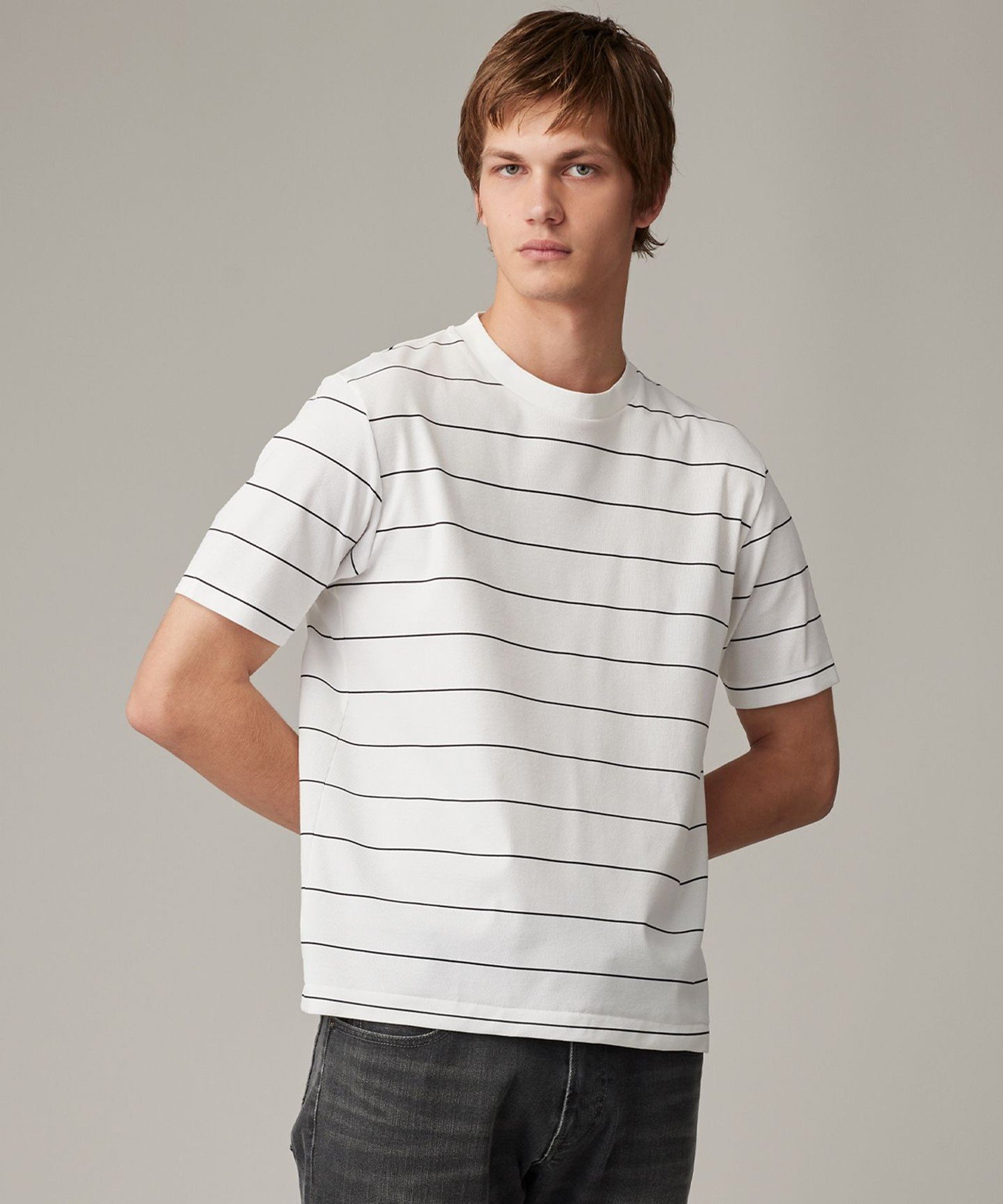 JOSEPH ABBOUD 【和紙ニット/日本素材・縫製/ 軽量/通気性/速乾性】和紙フライスボーダー Tシャツ ジョセフアブード トップス カットソー・Tシャツ ネイビー ホワイト【送料無料】