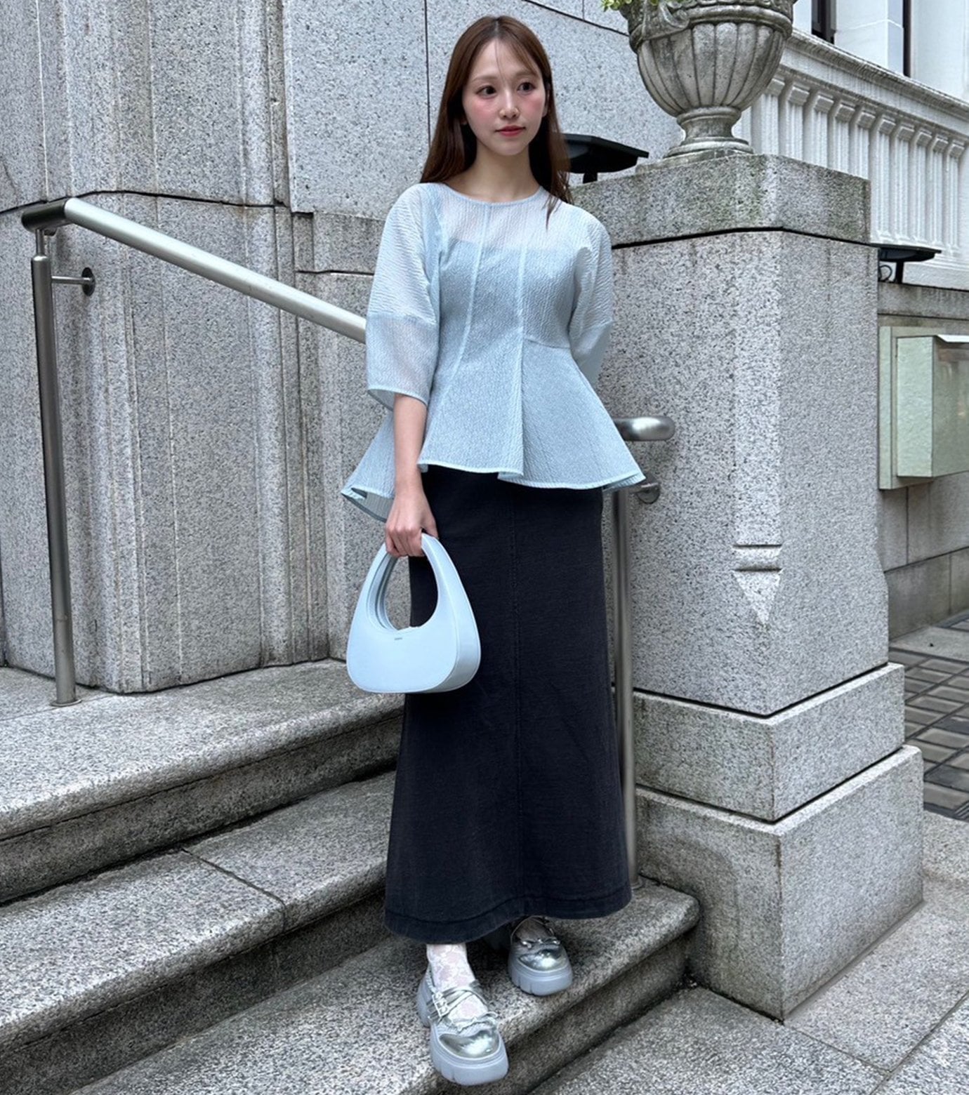 LE CIEL BLEU オゾンウォッシュジャージースカート / Ozone Washed Jersey Skirt ルシェルブルー スカート ミディアムスカート グレー