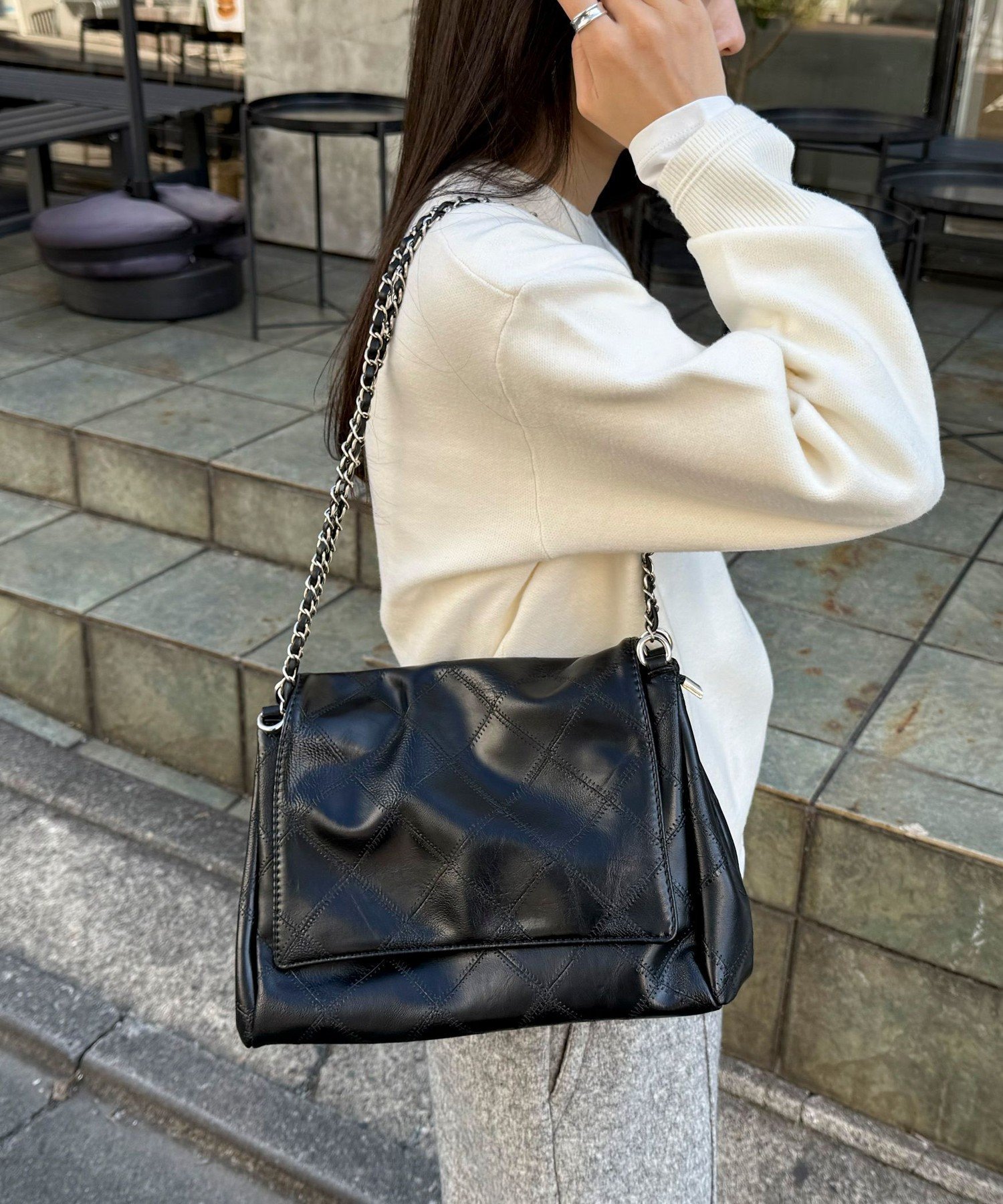 楽天Rakuten Fashionfredy emue キルト柄チェーンバッグ フレディ アンド グロスター バッグ ショルダーバッグ ブラック ブラウン【送料無料】