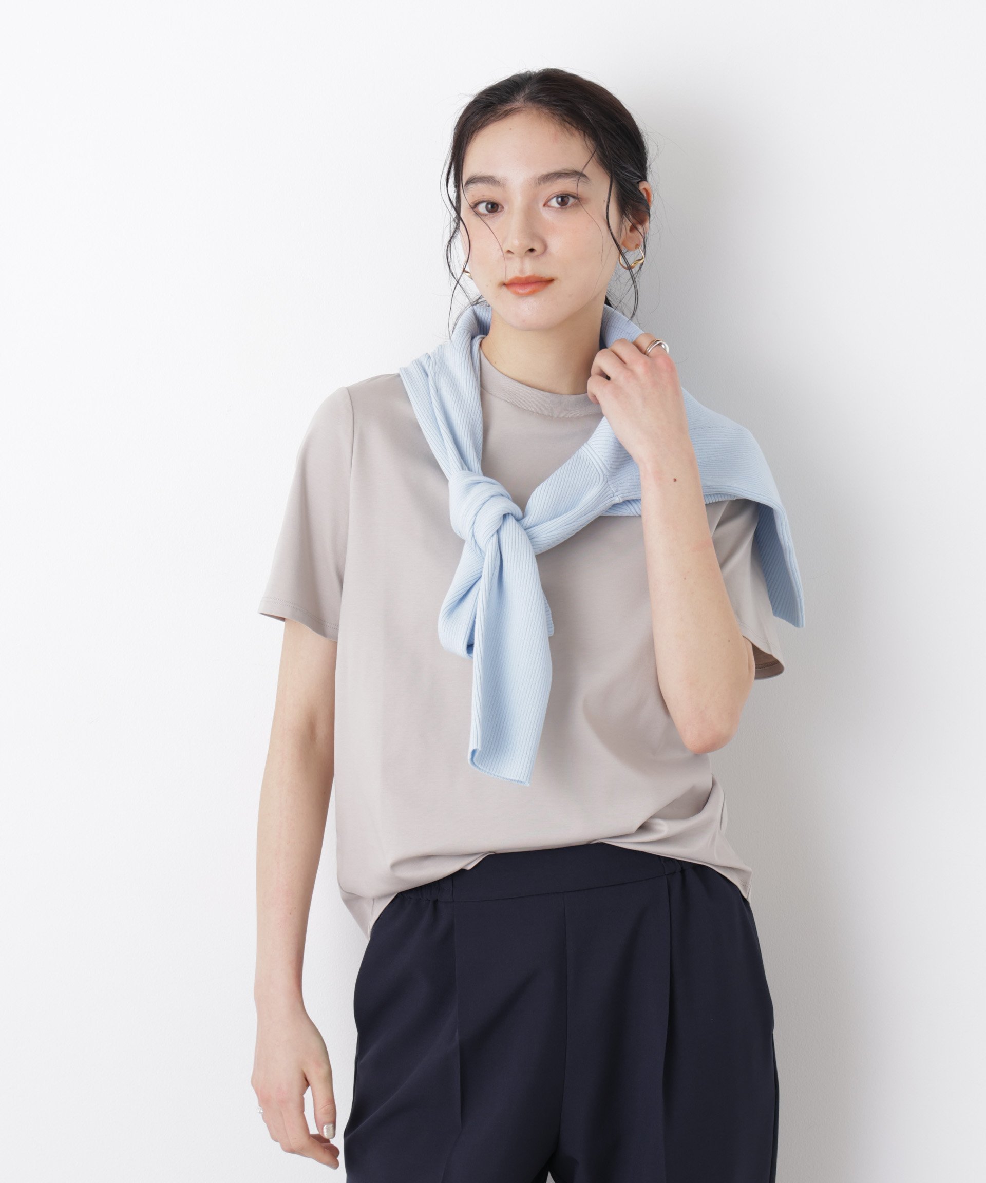 NANO universe DressT/シルケットスムースモックネックTシャツ ナノユニバース トップス カットソー・Tシャツ ホワイト ブラック グレー