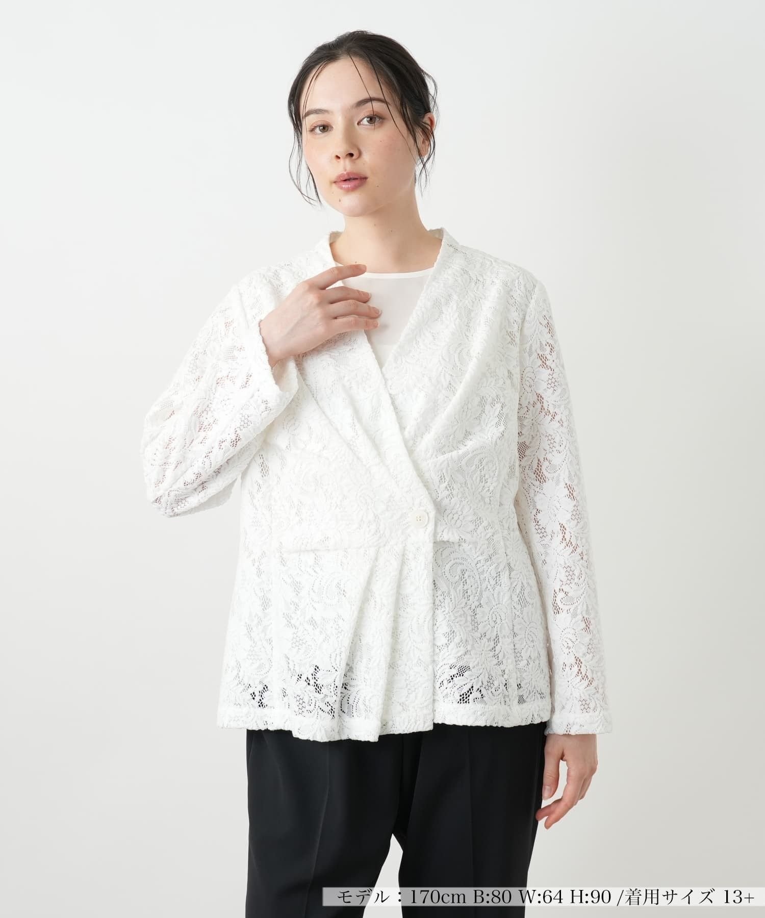 Leilian PLUS HOUSE ノーカラージャケット【BOURGE】 レリアン プラスハウス ジャケット・アウター テーラードジャケット・ブレザー ホワイト ネイビー