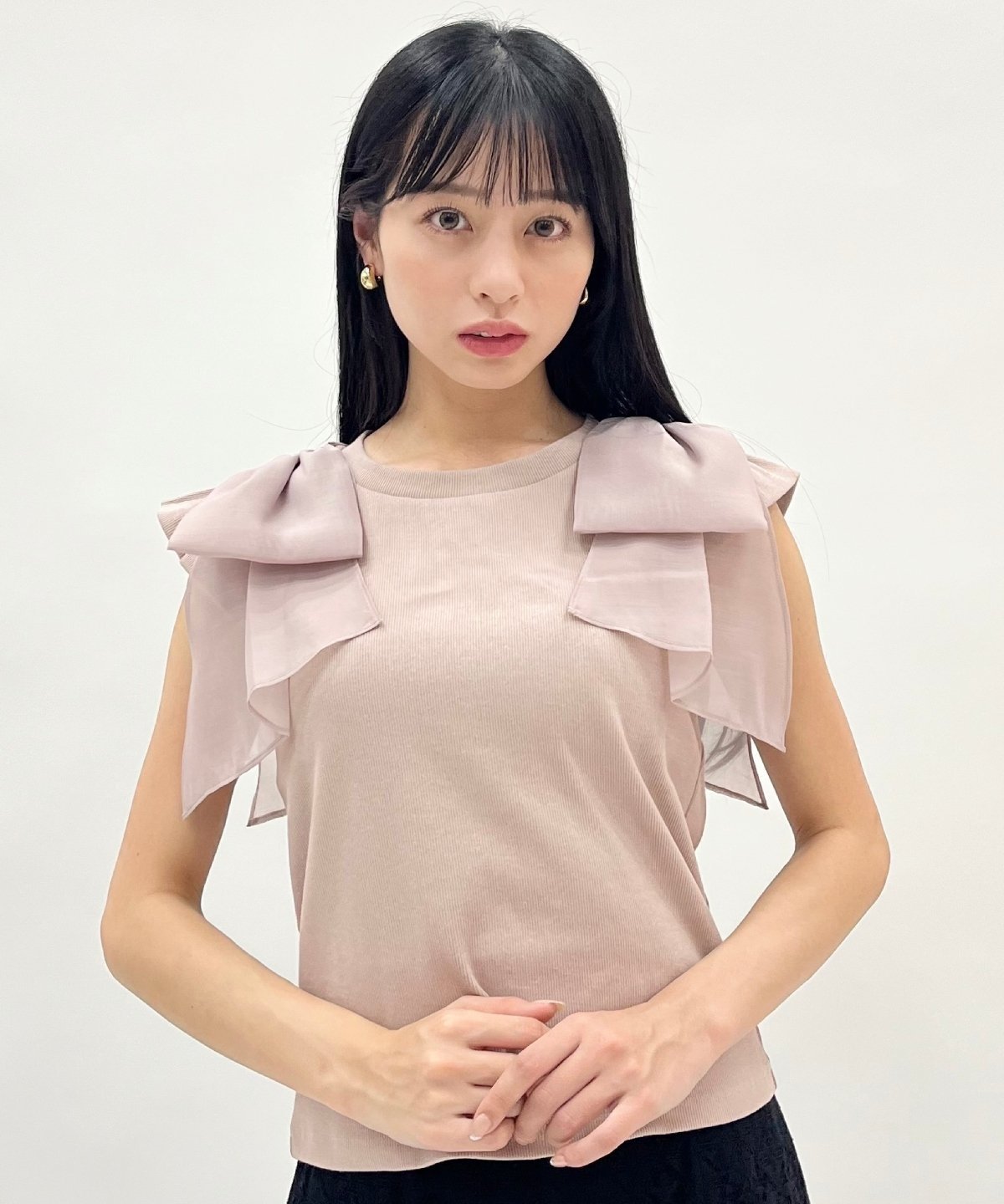 WILLSELECTION ショルダーリボンカットトップス ウィルセレクション トップス カットソー・Tシャツ ホワイト ピンク ブルー ブラック