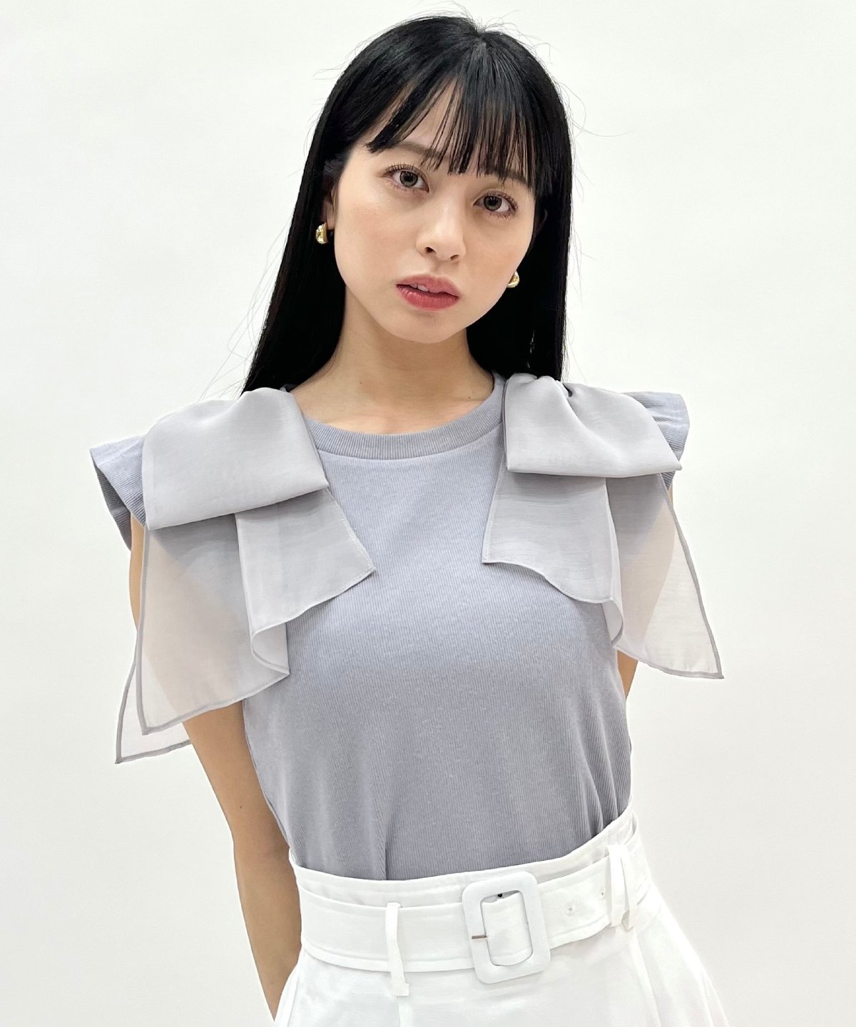 WILLSELECTION ショルダーリボンカットトップス ウィルセレクション トップス カットソー・Tシャツ ホワイト ピンク ブルー ブラック
