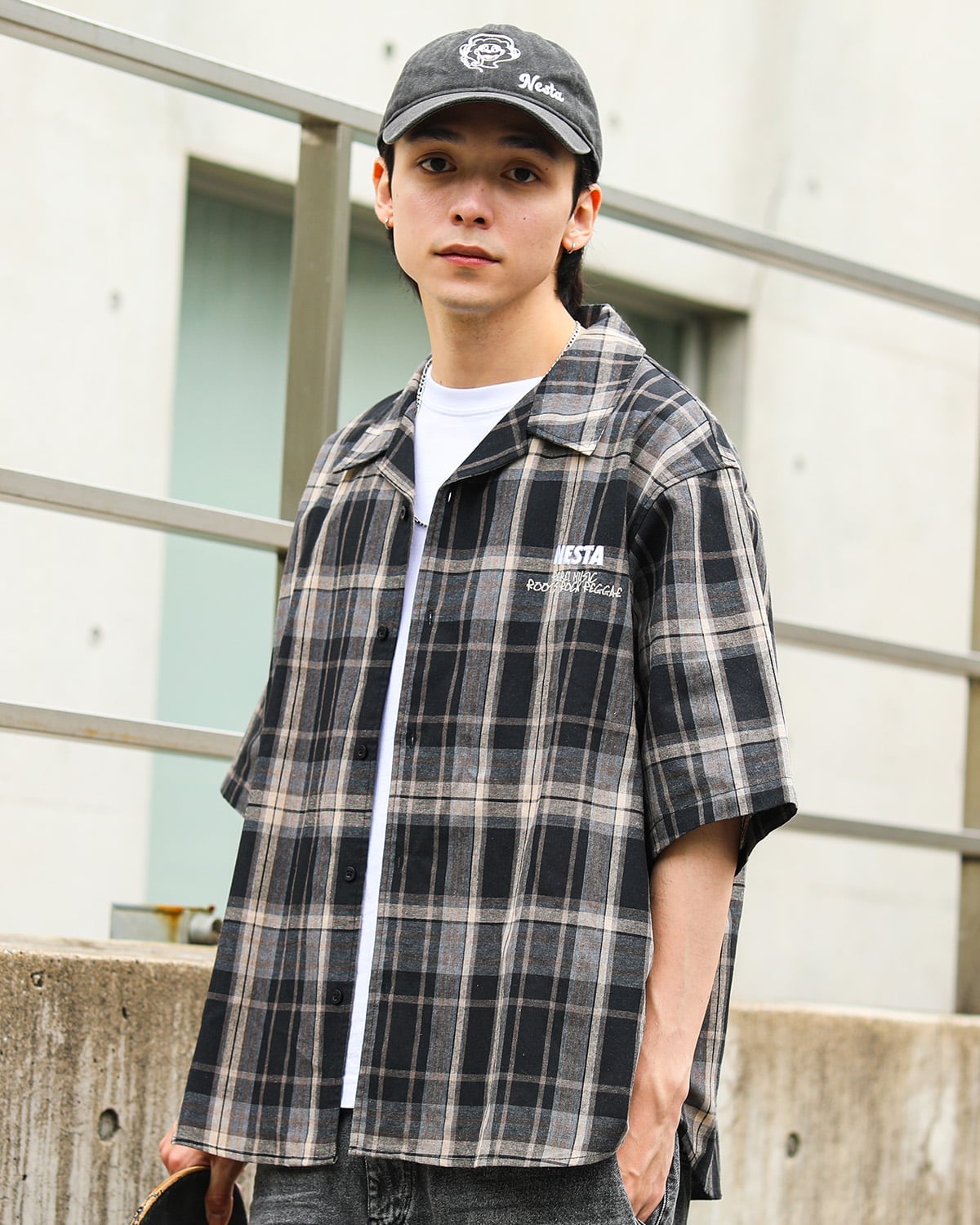 【NESTA BRAND ネスタブランド】 ヴィンテージライク オンブレチェック 半袖シャツ ガッチャ トップス シャツ・ブラウス ベージュ ブラック