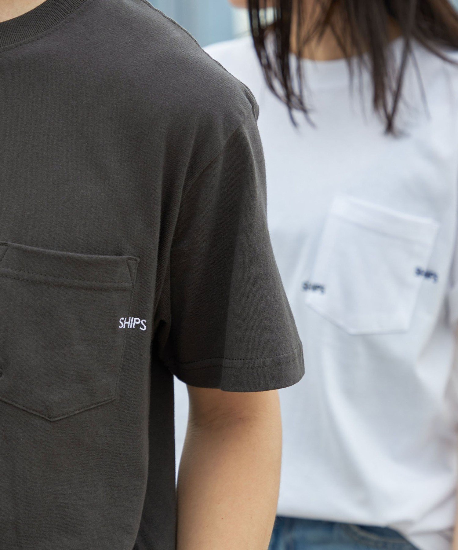 MEN 【WEB限定】SHIPS: WマイクロSHIPSロゴ ポケット Tシャツ シップス トップス カットソー・Tシャツ ブラック ネイビー ホワイト グレー