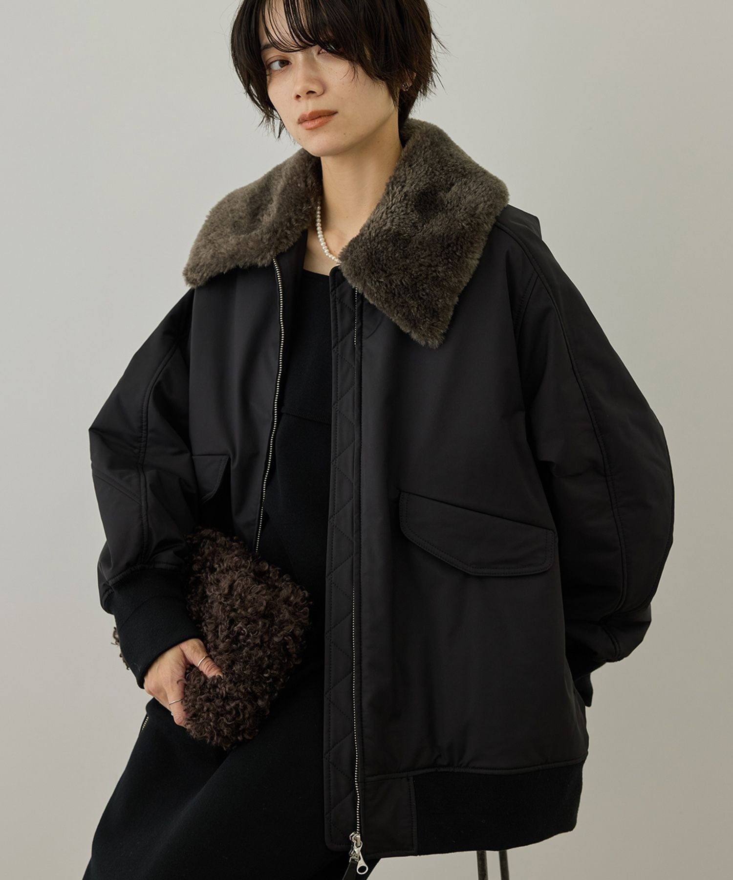 SALON adam et rope' FURLO DOWN 2WAYフライトジャケット / ファーロダウン サロン アダム エ ロペ ジャケット・アウター ダウンジャケット・ダウンベスト ブラック ベージュ