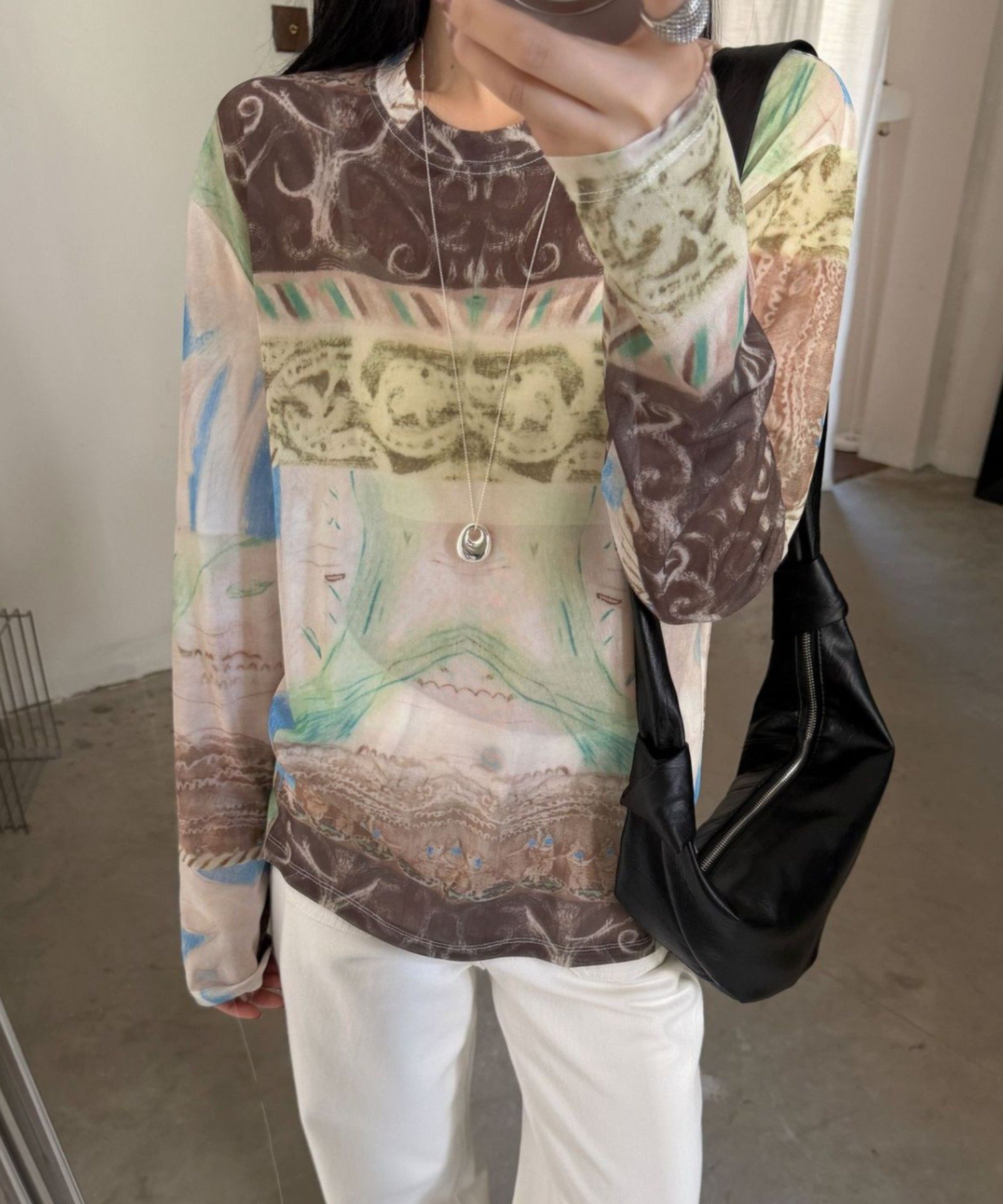 CHUN CHUN NOTES 26AW/ヴィンテージアートプリント シアーメッシュロングスリーブトップス ディアベル トップス カットソー・Tシャツ