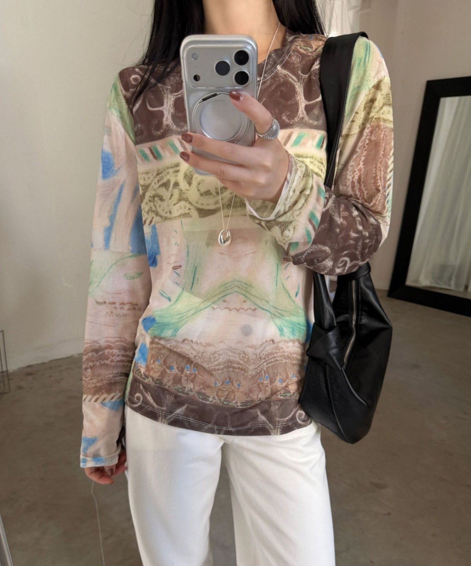 CHUN CHUN NOTES 26AW/ヴィンテージアートプリント シアーメッシュロングスリーブトップス ディアベル トップス カットソー・Tシャツ