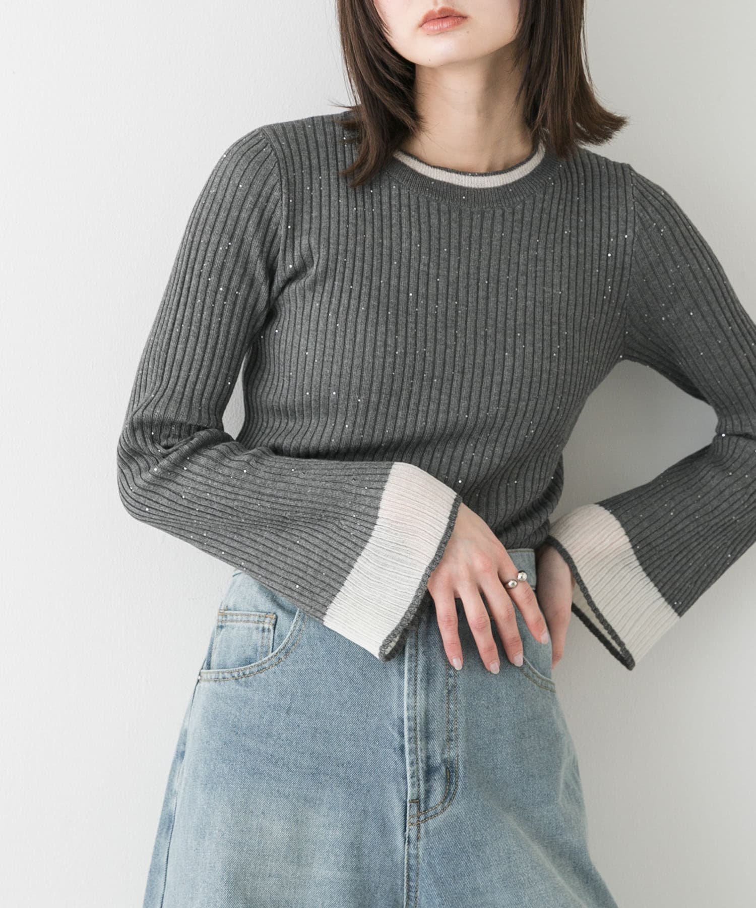 【SALE／50%OFF】SENSE OF PLACE 『洗濯可』スパンコールバイカラーコンパクトセーター センス オブ プ..