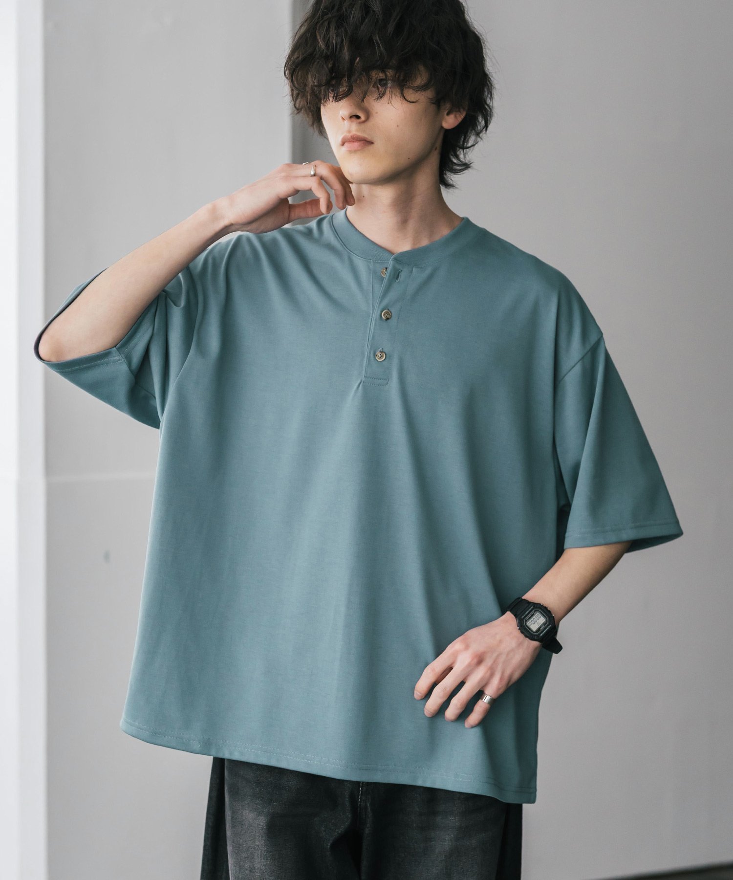 Rocky Monroe AIR TEC+ 接触冷感・遮熱・UVカット 多機能ヘンリーネック半袖Tシャツ ロッキーモンロー トップス カットソー・Tシャツ ネイビー ブルー ピンク グレー ホワイト ブラック