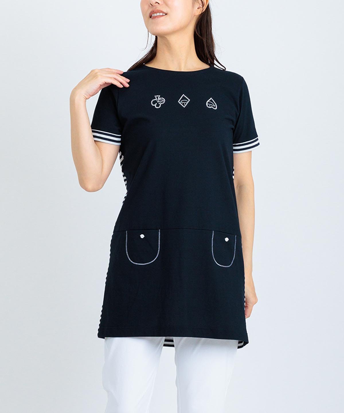 Picone Club 【ピッコーネクラブ公式】バックボーダー切替冷感チュニック ピッコーネクラブ トップス カットソー・Tシャツ カーキグリーン ブラック ネイビー【送料無料】