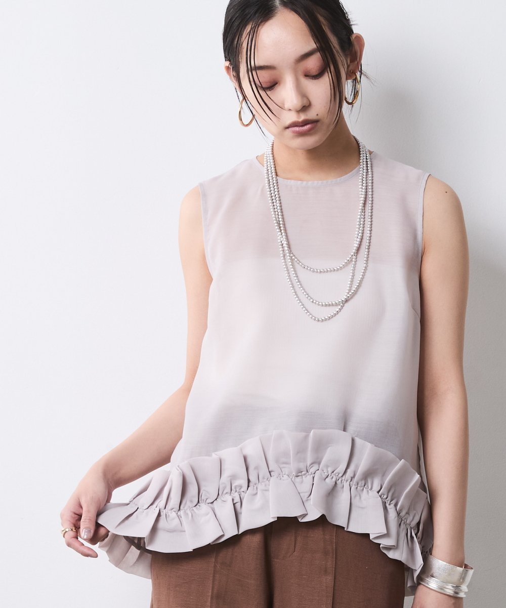 CHIC STYLE 裾フリルシアーノースリーブブラウス＜大きいサイズ有＞シックスタイル シックスタイル トップス シャツ・ブラウス グレー【送料無料】