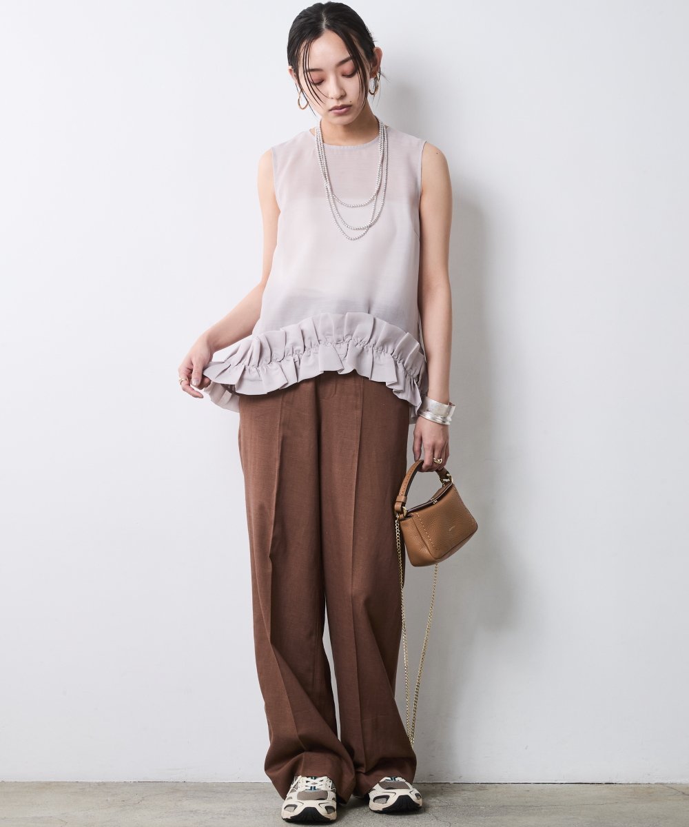 CHIC STYLE 裾フリルシアーノースリーブブラウス＜大きいサイズ有＞シックスタイル シックスタイル トップス シャツ・ブラウス グレー【送料無料】