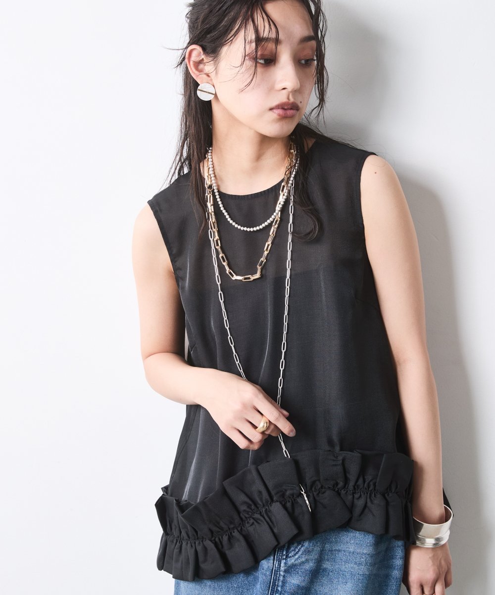 CHIC STYLE 裾フリルシアーノースリーブブラウス＜大きいサイズ有＞シックスタイル シックスタイル トップス シャツ・ブラウス グレー【送料無料】