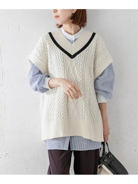 Sonny Label 【WEB限定】ケーブルチルデンベスト サニーレーベル ニット ニットその他 ホワイト ベージュ【送料無料】