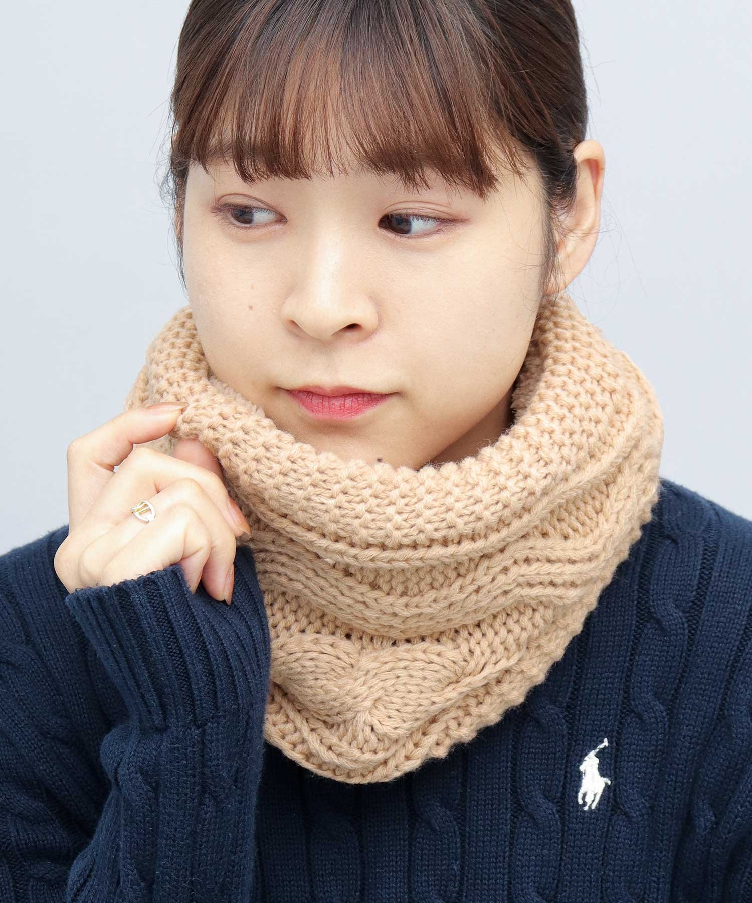 A.M.S. ケーブルニット ネックウォーマー 縄編み 裏ボア ニットネックウォーマー 無地 エー.エム.エス...