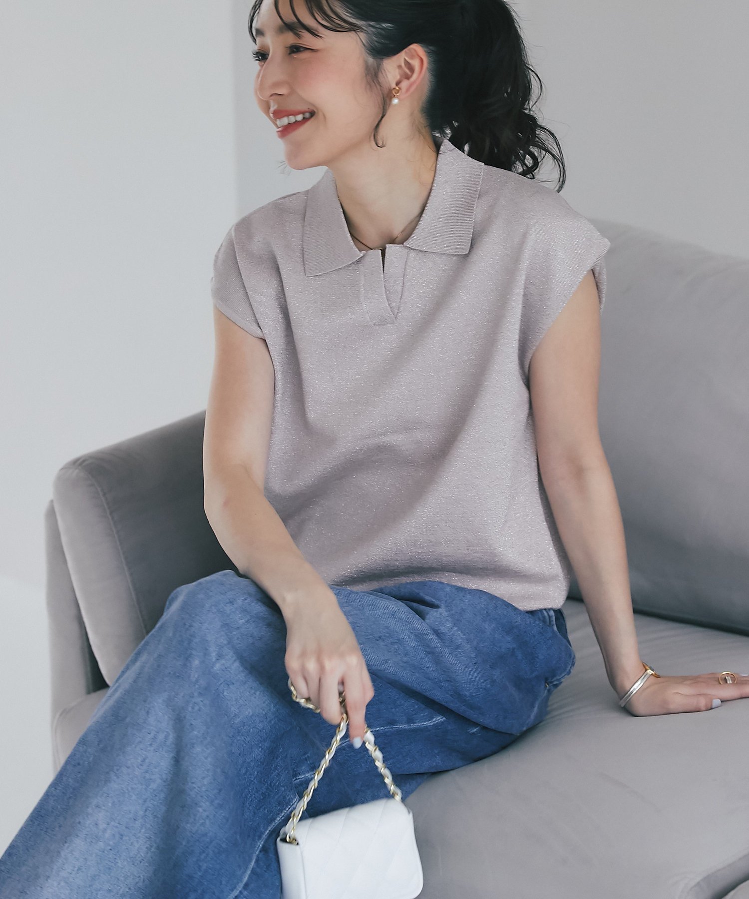 La boutique BonBon ラメポロニット ラブティックボンボン トップス ニット ピンク シルバー【送料無料】のサムネイル