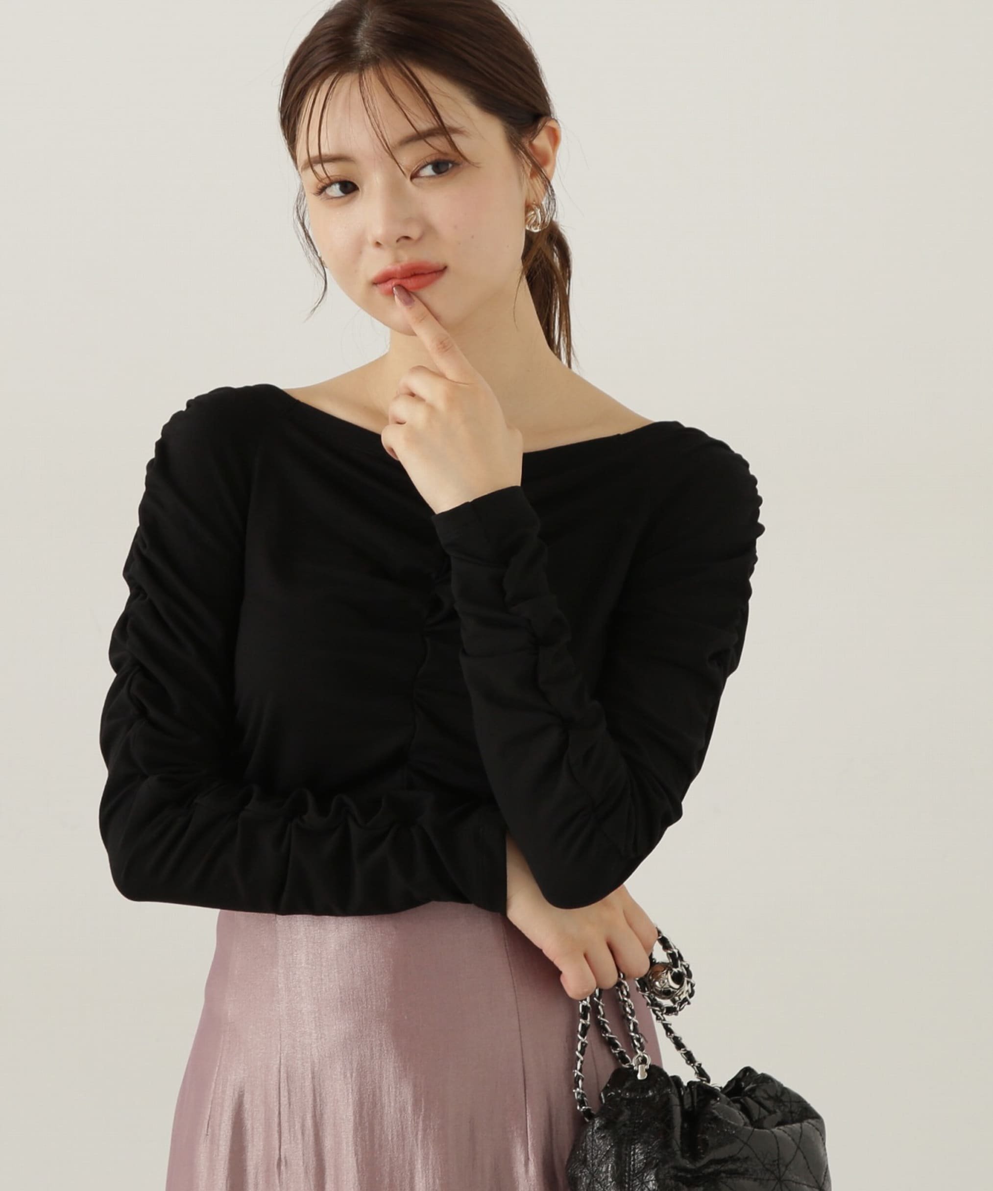 PROPORTION BODY DRESSING シャーリングロングT プロポーションボディドレッシング トップス カットソー・Tシャツ ホワイト グレー ブラック