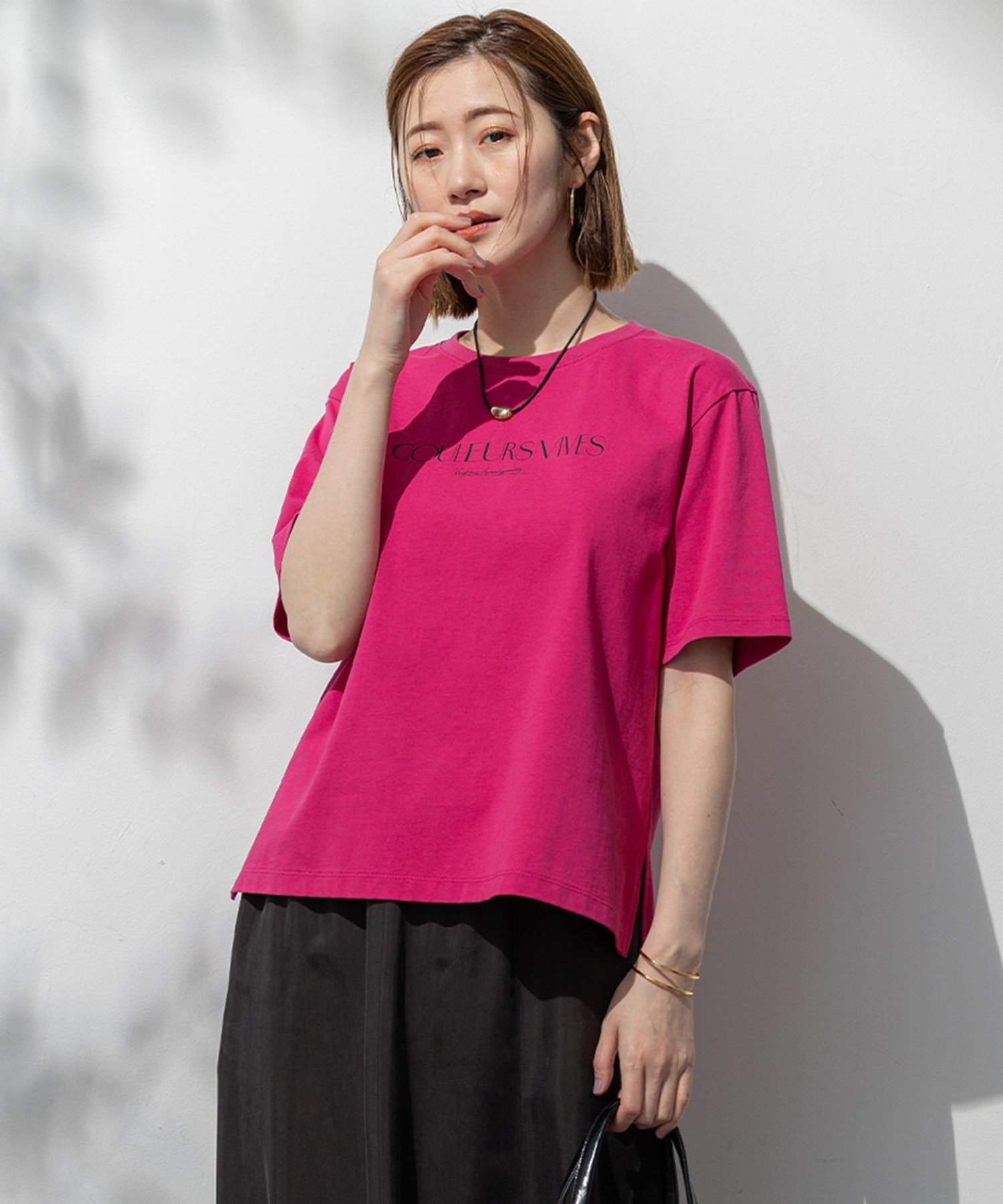 23区 【洗える】ボタニカル カラー Tシャツ ニジュウサンク トップス カットソー・Tシャツ イエロー ピンク ホワイト
