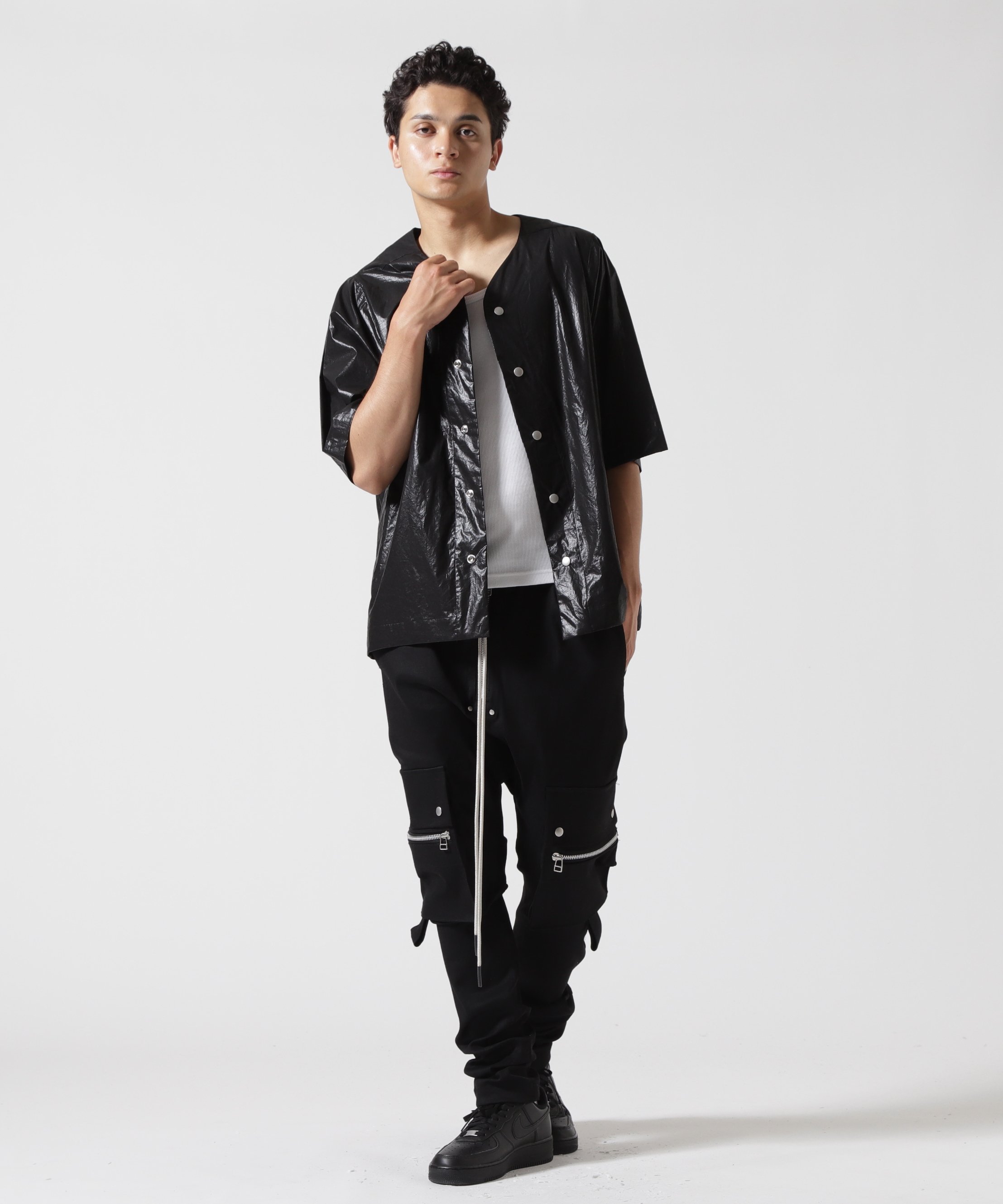 ROYAL FLASH A.F ARTEFACT/エーエフ・アーティファクト/COATING BASEBALL SHIRTS ロイヤルフラッシュ トップス シャツ・ブラウス ブラック
