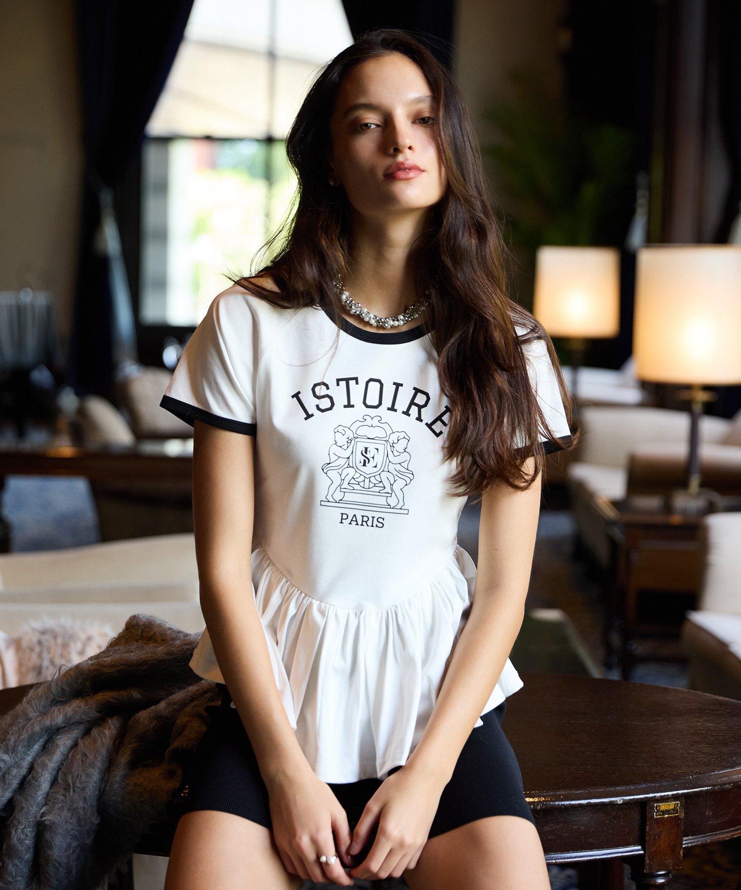 eimy istoire バリエプリントぺプラムTシャツ エイミーイストワール トップス カットソー・Tシャツ 透..