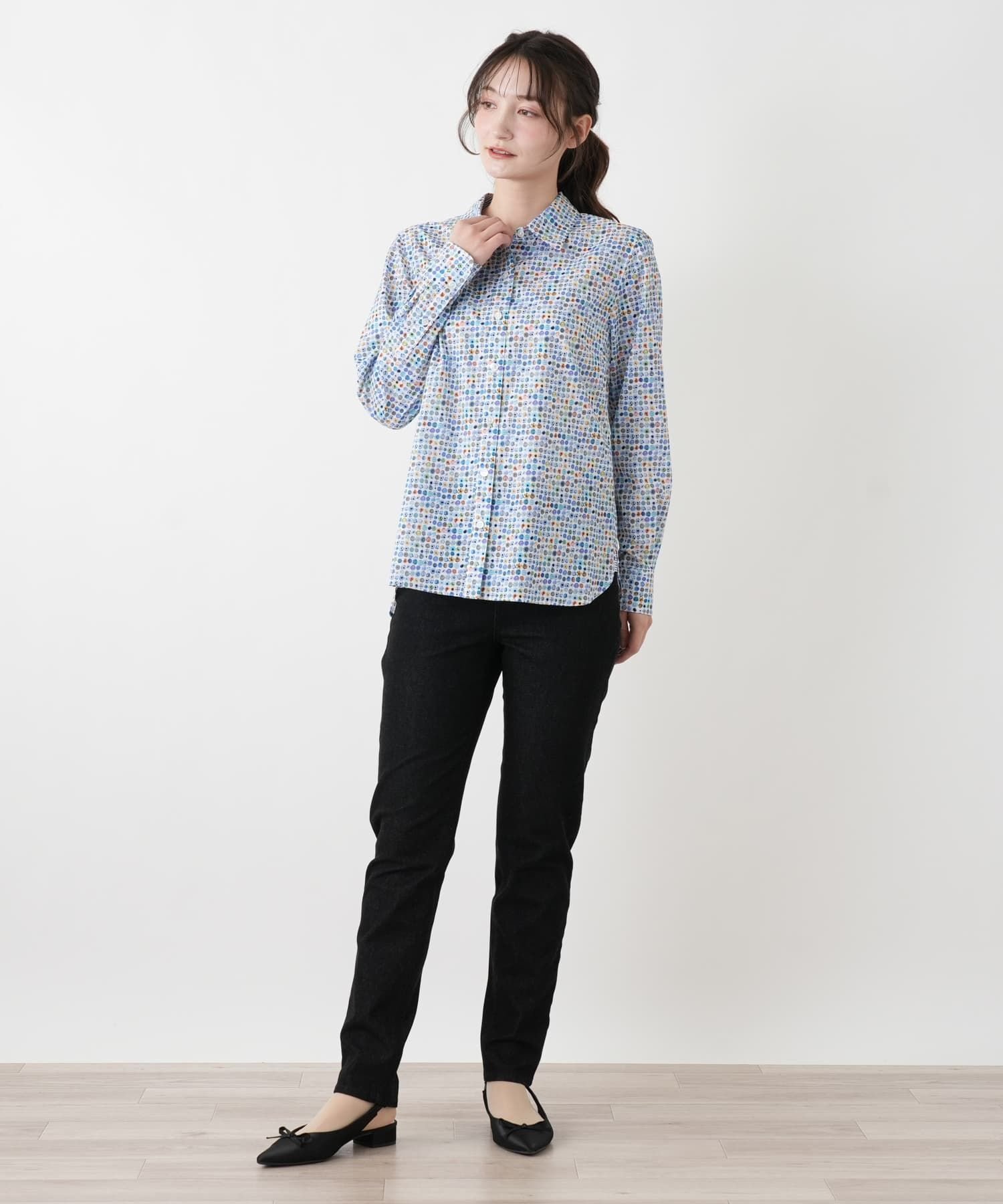 Leilian ボタニカル柄ブラウス【Leilian WHITE LABEL】 レリアン トップス シャツ・ブラウス ブルー