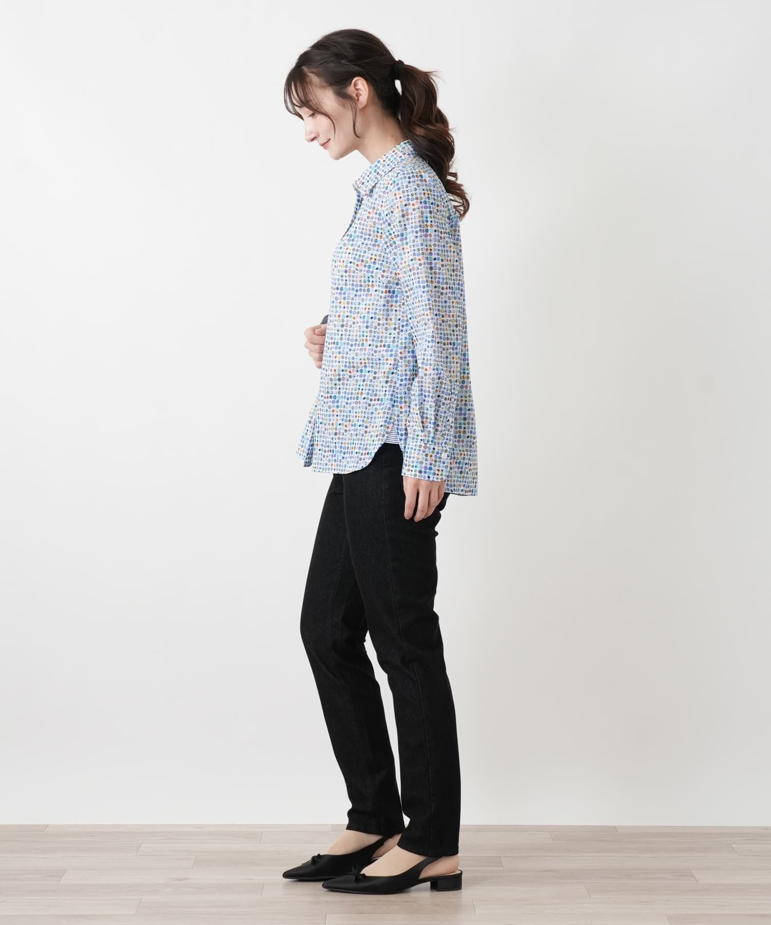 Leilian ボタニカル柄ブラウス【Leilian WHITE LABEL】 レリアン トップス シャツ・ブラウス ブルー