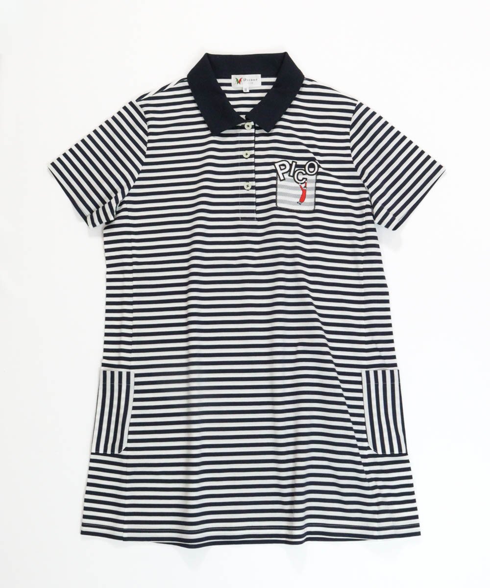 Picone Club 【ピッコーネクラブ公式】ボーダー柄冷感ポロチュニック ピッコーネクラブ トップス ポロシャツ パープル ネイビー ベージュ【送料無料】
