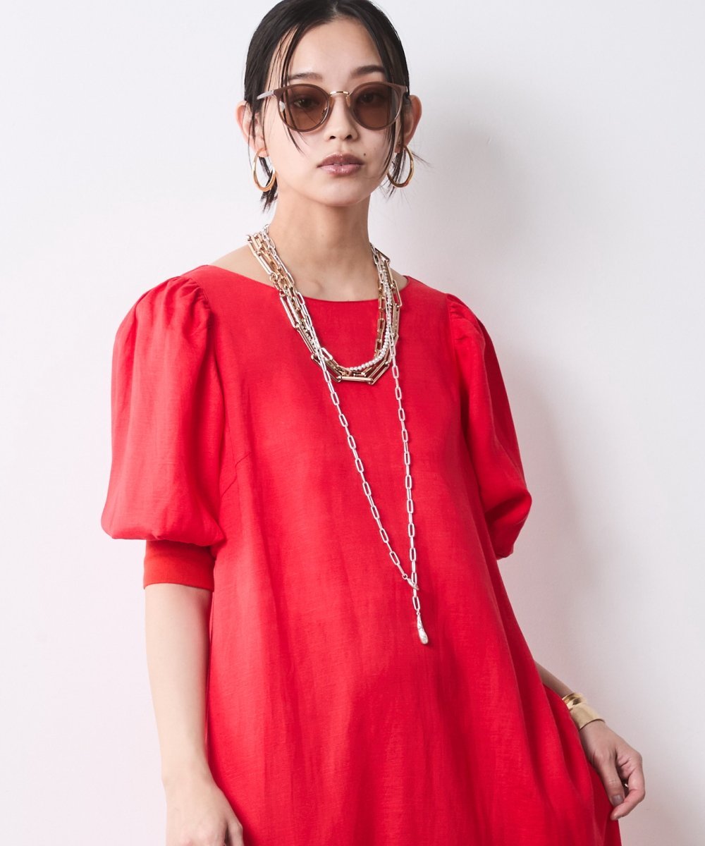 CHIC STYLE Rayon Linen Puff Sleeve Long Dress <Plus Sizes Available> Chic Style Chic Style Dresses Dresses [Free Shipping]
