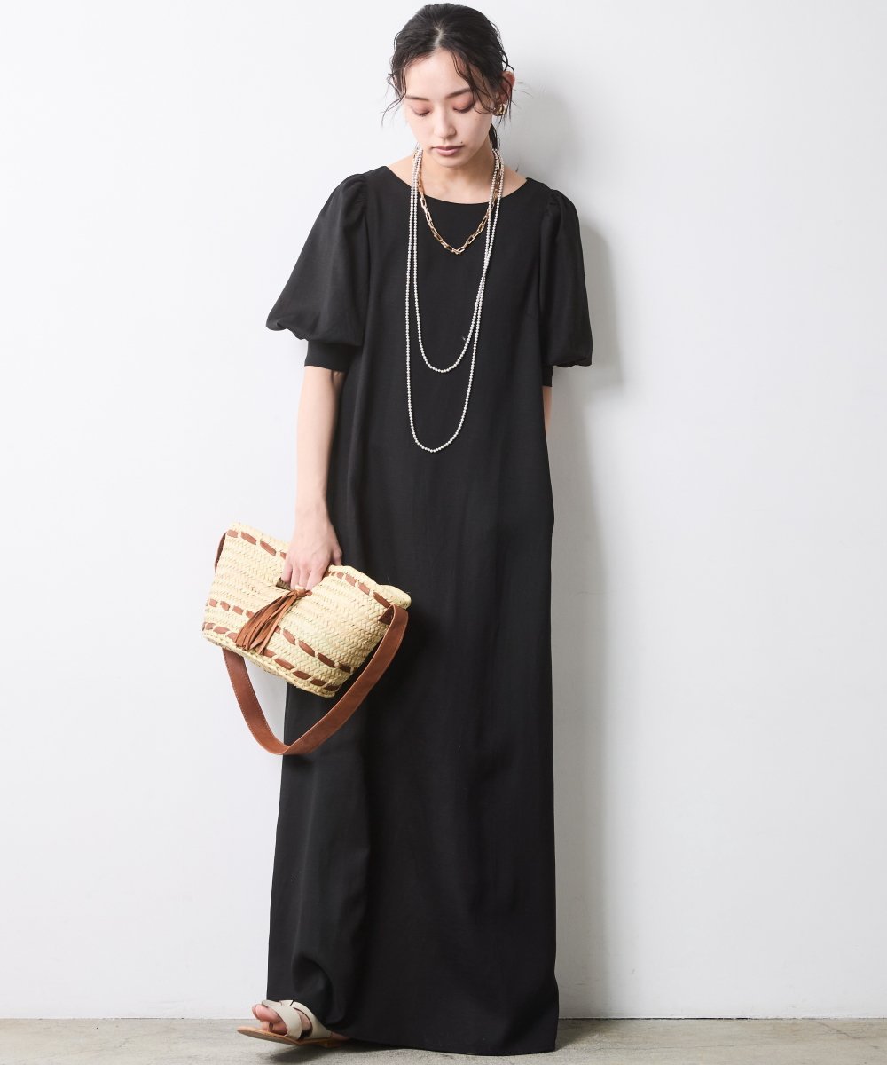 CHIC STYLE レーヨン麻パフスリーブロングワンピース＜大きいサイズ有＞シックスタイル シックスタイル ワンピース・ドレス ワンピース【送料無料】