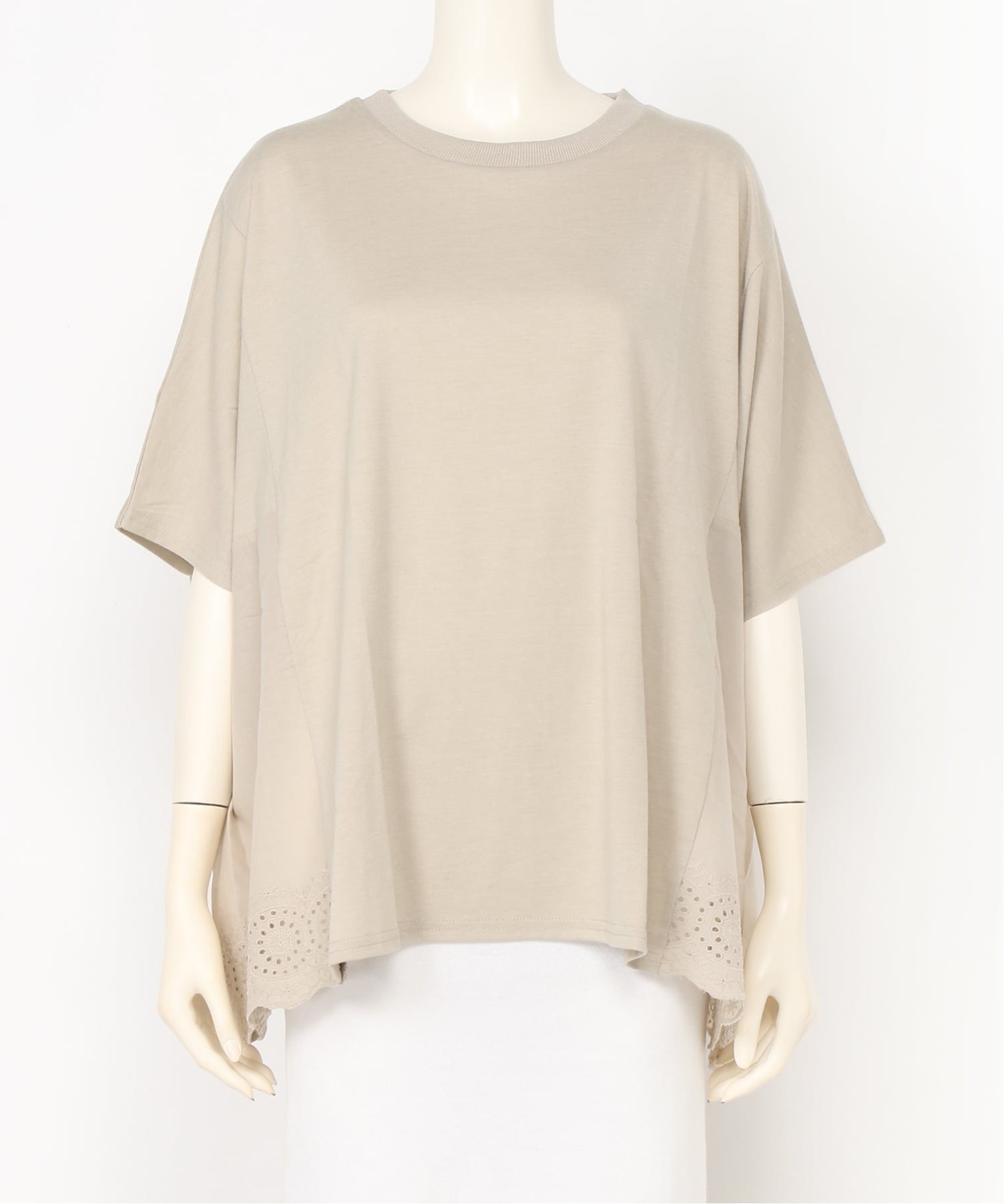 myke myke/(W)スカラップレース 切替えスクエアプルオーバー リラクロ トップス カットソー・Tシャツ ブルー グレー ホワイト