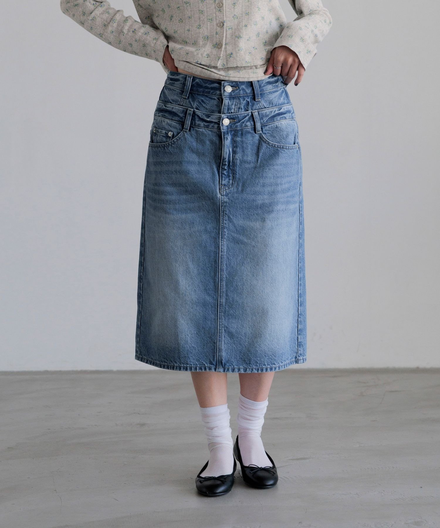 LOWRYS FARM CONE/Wウエストミディスカート ローリーズファーム スカート ロング・マキシスカート ブルー ブラック