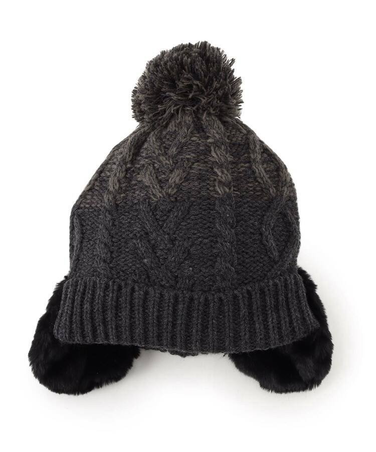 ITS' DEMO 【耳まであったか】アーガイル耳付き正ちゃん帽 イッツデモ 帽子 ニット帽・ビーニー ブラック グレー ベージュのサムネイル