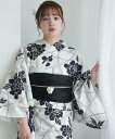 utatane utatane セパレート 二部式浴衣3点セット 白地に墨黒の露芝ぼたん ウタタネ 着物・浴衣・和装小物 浴衣【送料無料】