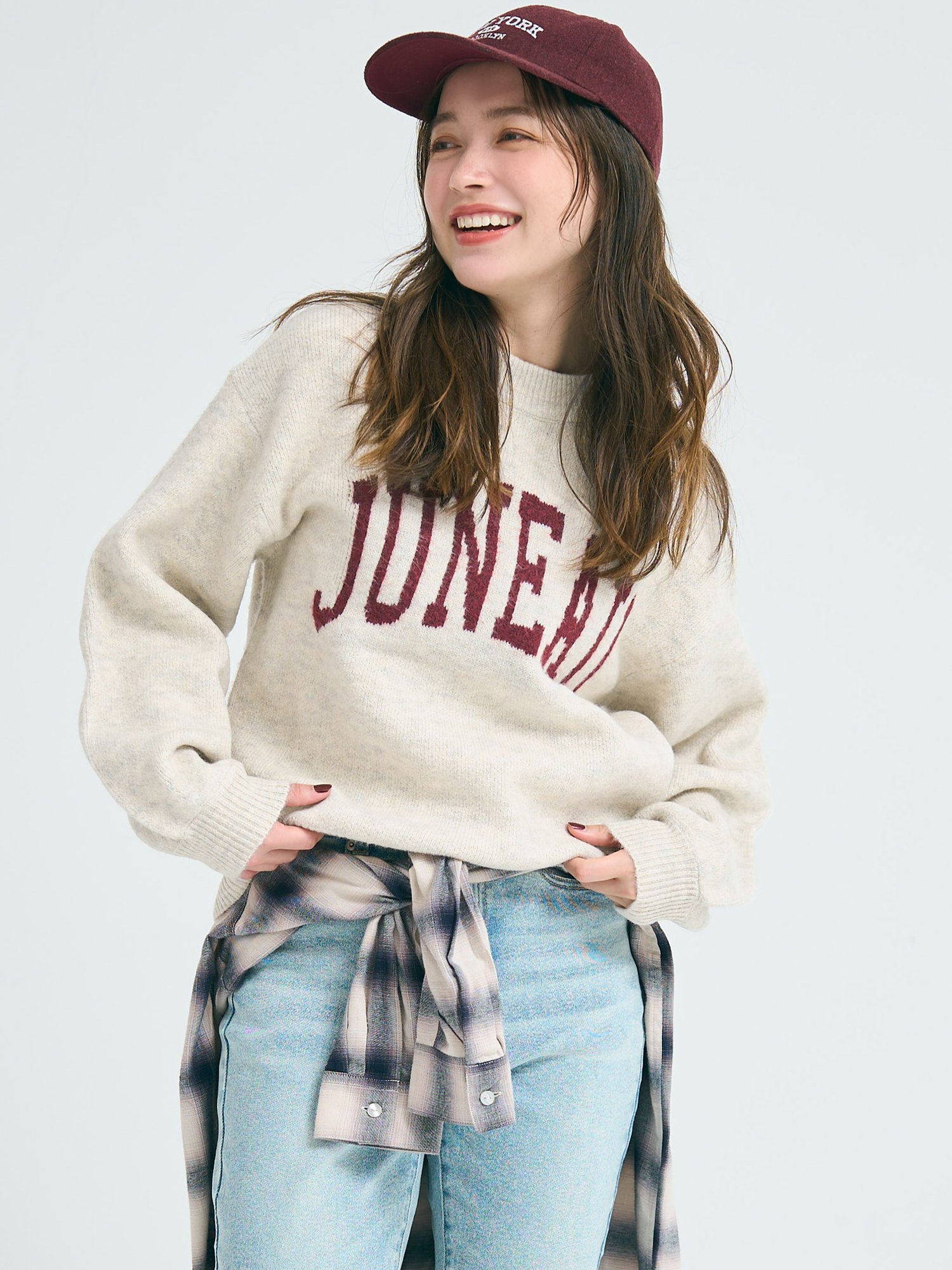 coca アソートロゴニットトップス コカ トップス ニット グレー ネイビー ブラウン ベージュのサムネイル