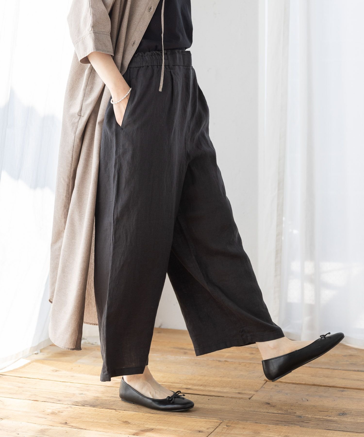 【SALE／28%OFF】studio CLIP (W)L100クロップドPT スタディオクリップ パンツ その他のパンツ ブラック ブラウン イエローのサムネイル