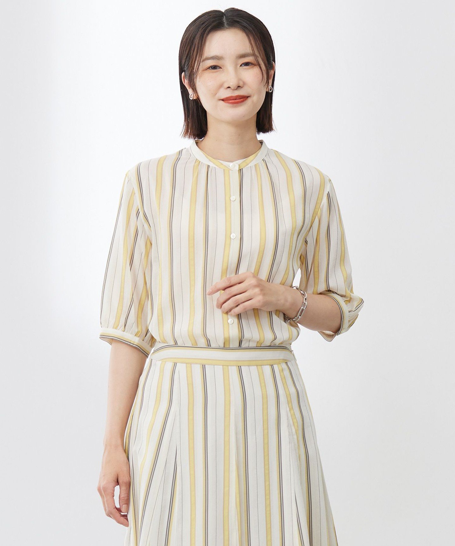 J.PRESS 【洗える】ランダムストライプ ブラウス ジェイプレス トップス シャツ・ブラウス ベージュ ネイビー ブルー